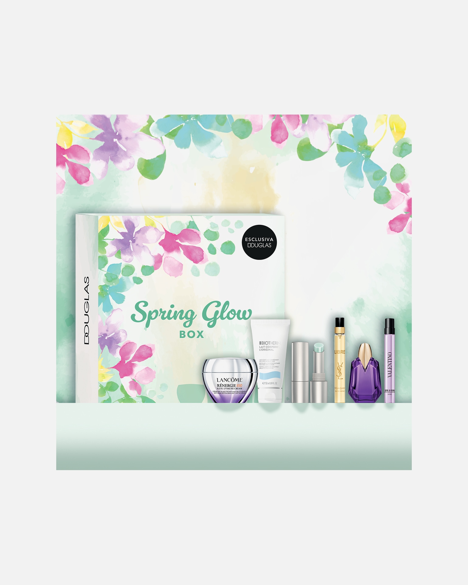 ESCLUSIVA DOUGLAS Box 5 mini-size in omaggio all'acquisto di almeno 129€ in prodotti Yves Saint Laurent, Lancôme, Armani, Valentino, Prada, Mugler, Miu Miu, Kiehl's, Biotherm, IT Cosmetics e/o Helena Rubinstein. I prodotti Douglas Partner sono esclusi.