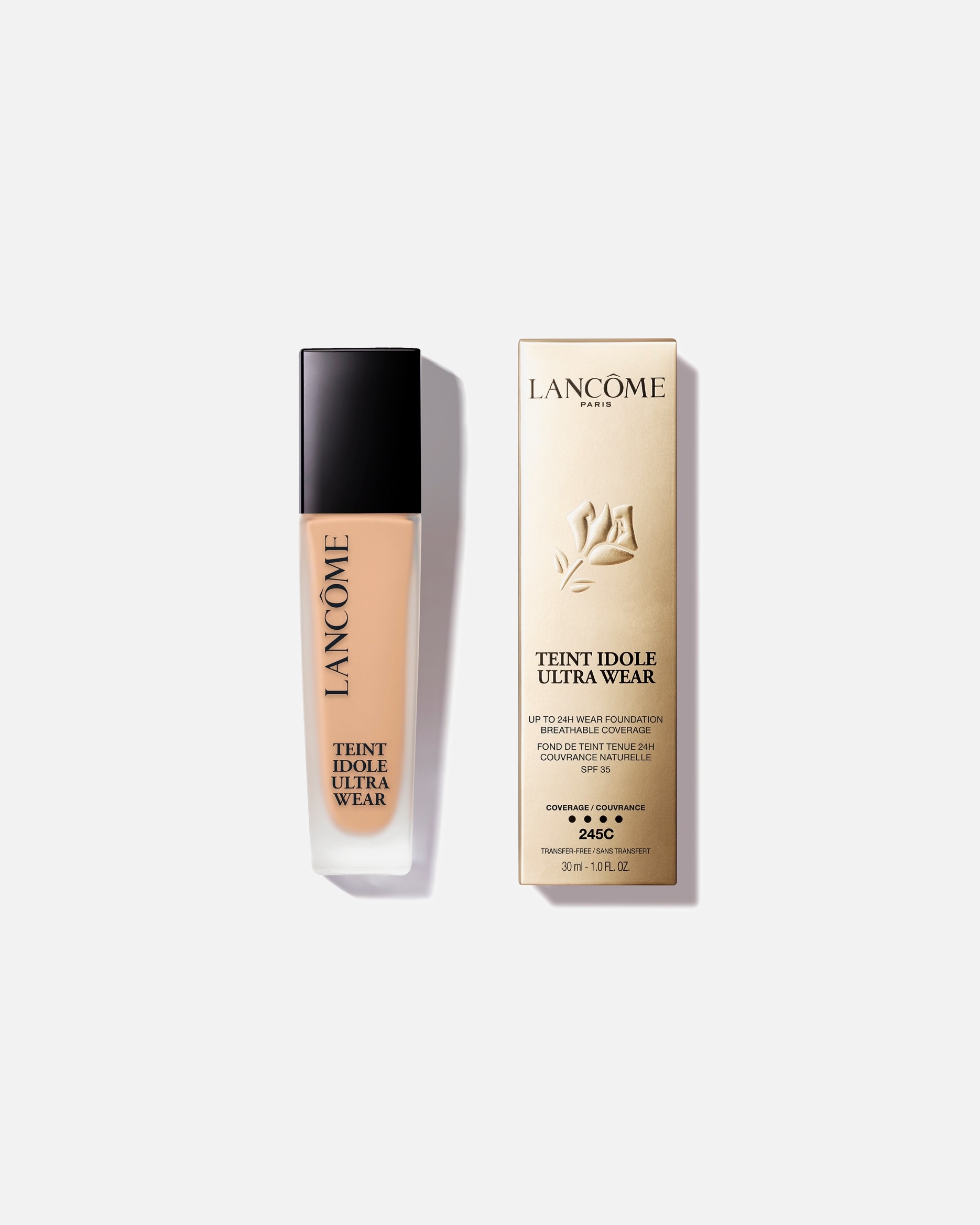 Fondotinta di Unisex Lancôme Teint Idole Ultra Wear Fondotinta liquido dalla coprenza leggera, tenuta 24h, finish matte naturale 245C (previously 01)