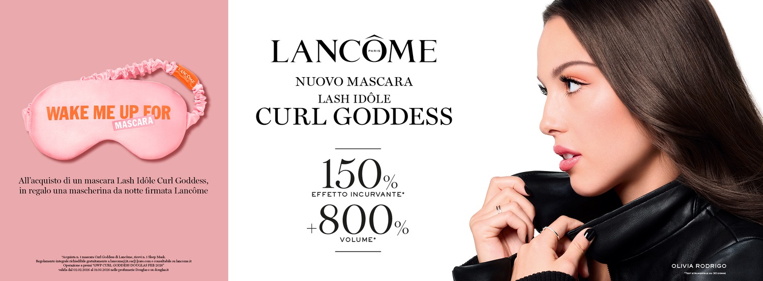 Acquista il nuovo mascara Lash Idôle Curl Goddess di Lancôme per ciglia incurvate del 150% e volume aumentato dell'800%, e ricevi in regalo una mascherina da notte firmata Lancôme.