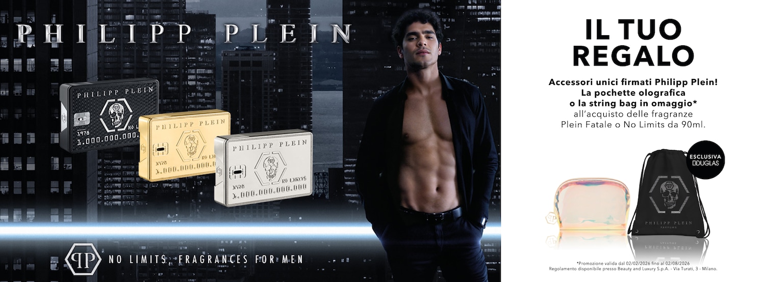 Scopri No Limits di Philipp Plein, la fragranza maschile in un packaging esclusivo a forma di carta di credito nera, oro e argento.