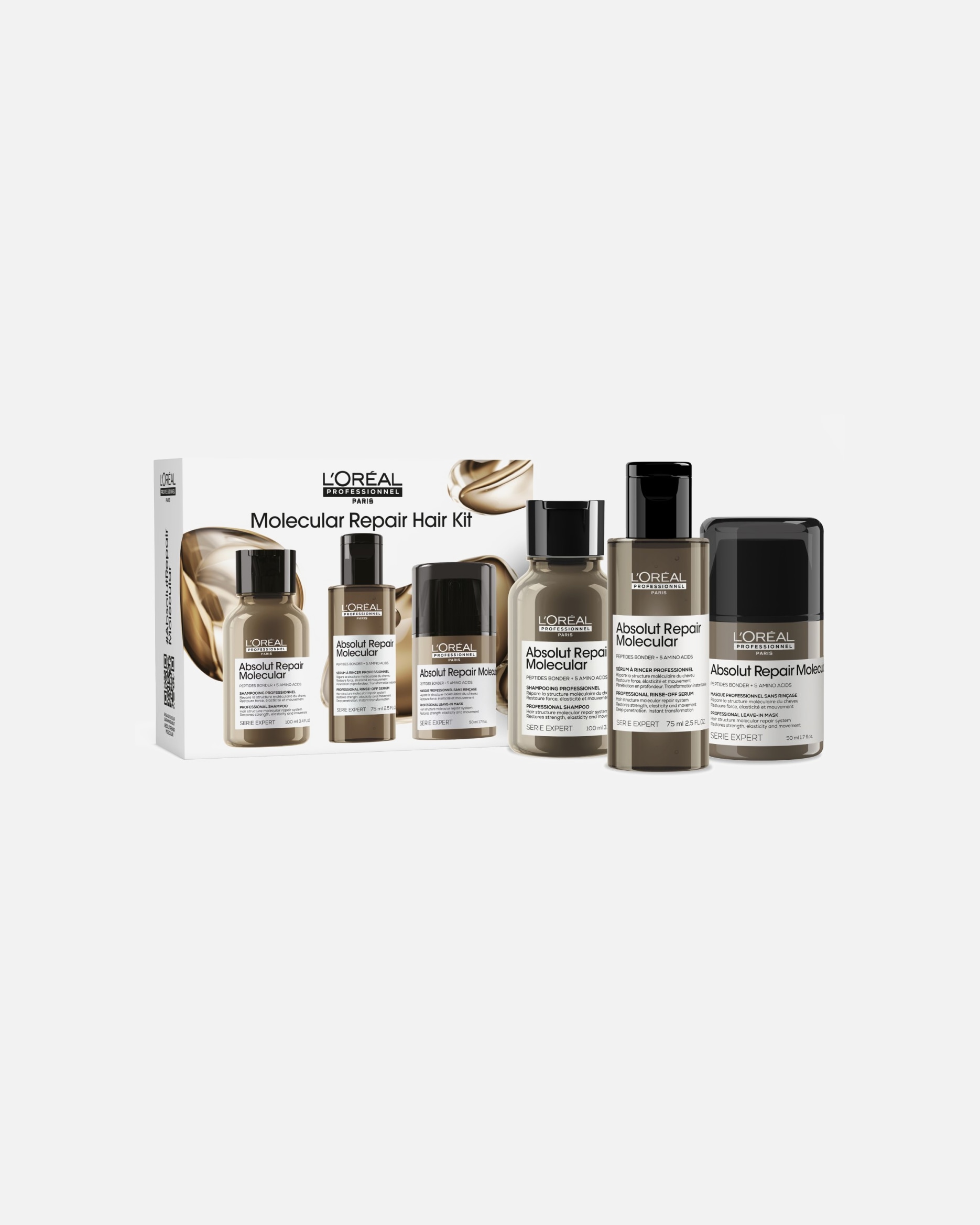 Set cura dei capelli di Unisex L’Oréal Professionnel Absolut Repair Molecular Kit Mini shampoo + conditioner liquido + crema senza riscicquo per capelli danneggiati 1 pezzo