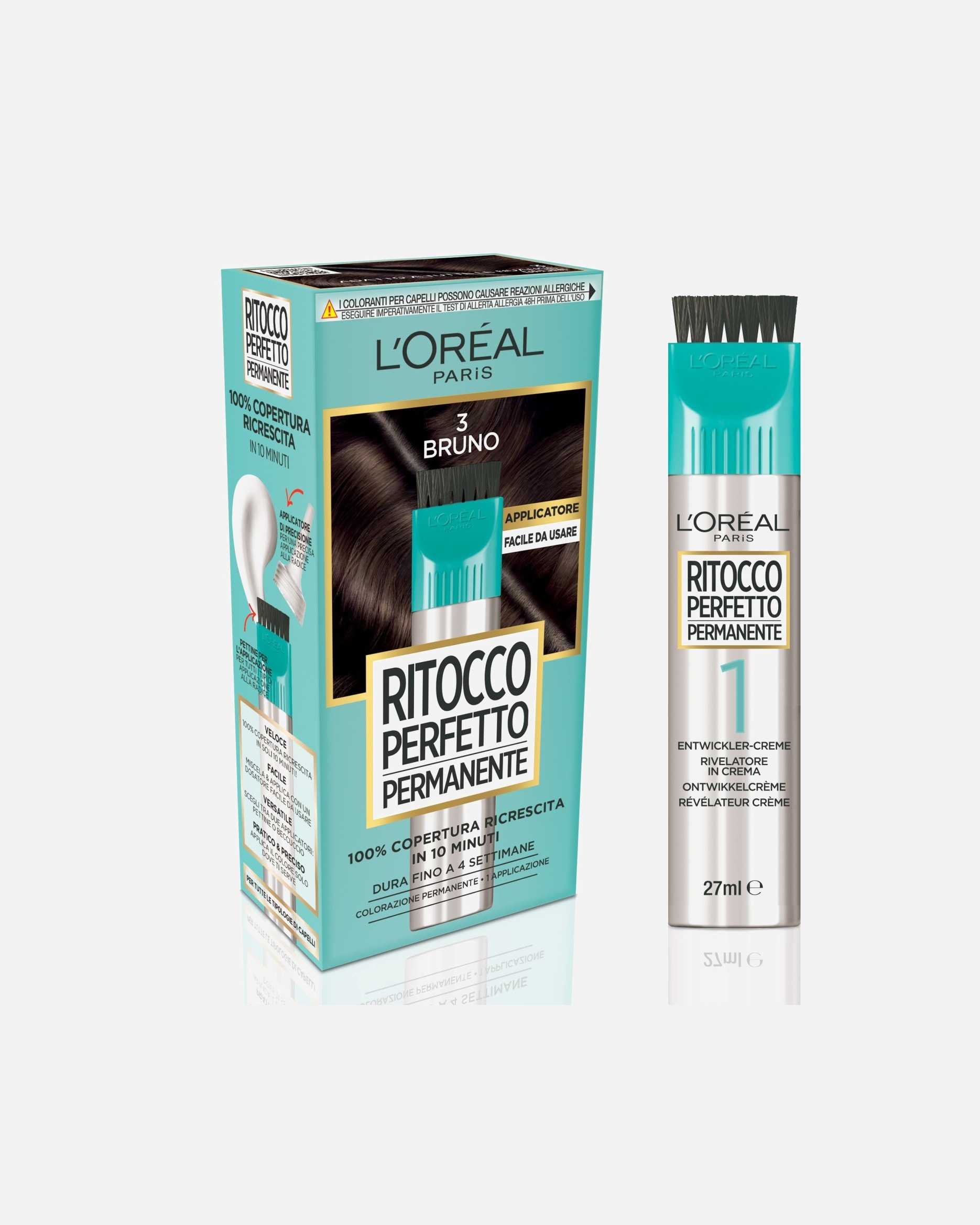 Colorazione capelli di Unisex L'Oréal Paris Colorazione Ritocco Perfetto Permanente, 100% Copertura Ricrescita, Applicatore e Pettine Integrati 3 - BRUNO