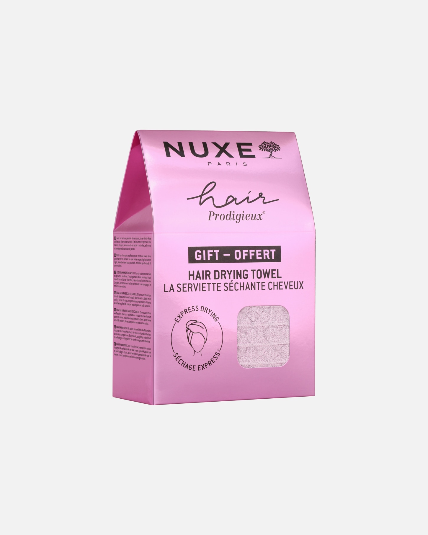 Asciugamano per capelli in omaggio all'acquisto di 50€ di prodotti Nuxe. Esclusi i prodotti Douglas Partner.