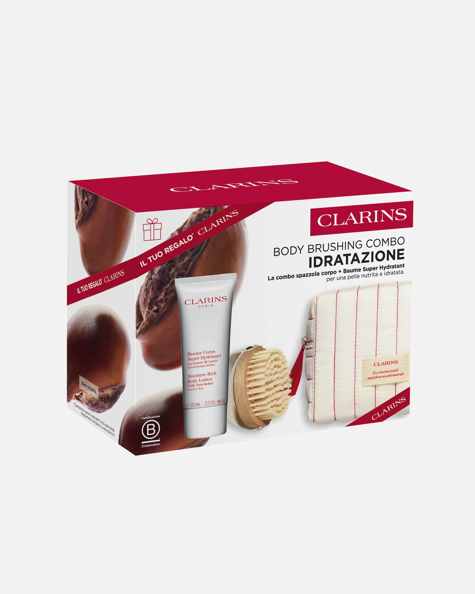 1 cofanetto a scelta in omaggio all'acquisto di 2 prodotti corpo Clarins. Esclusi i prodotti Douglas Partner.