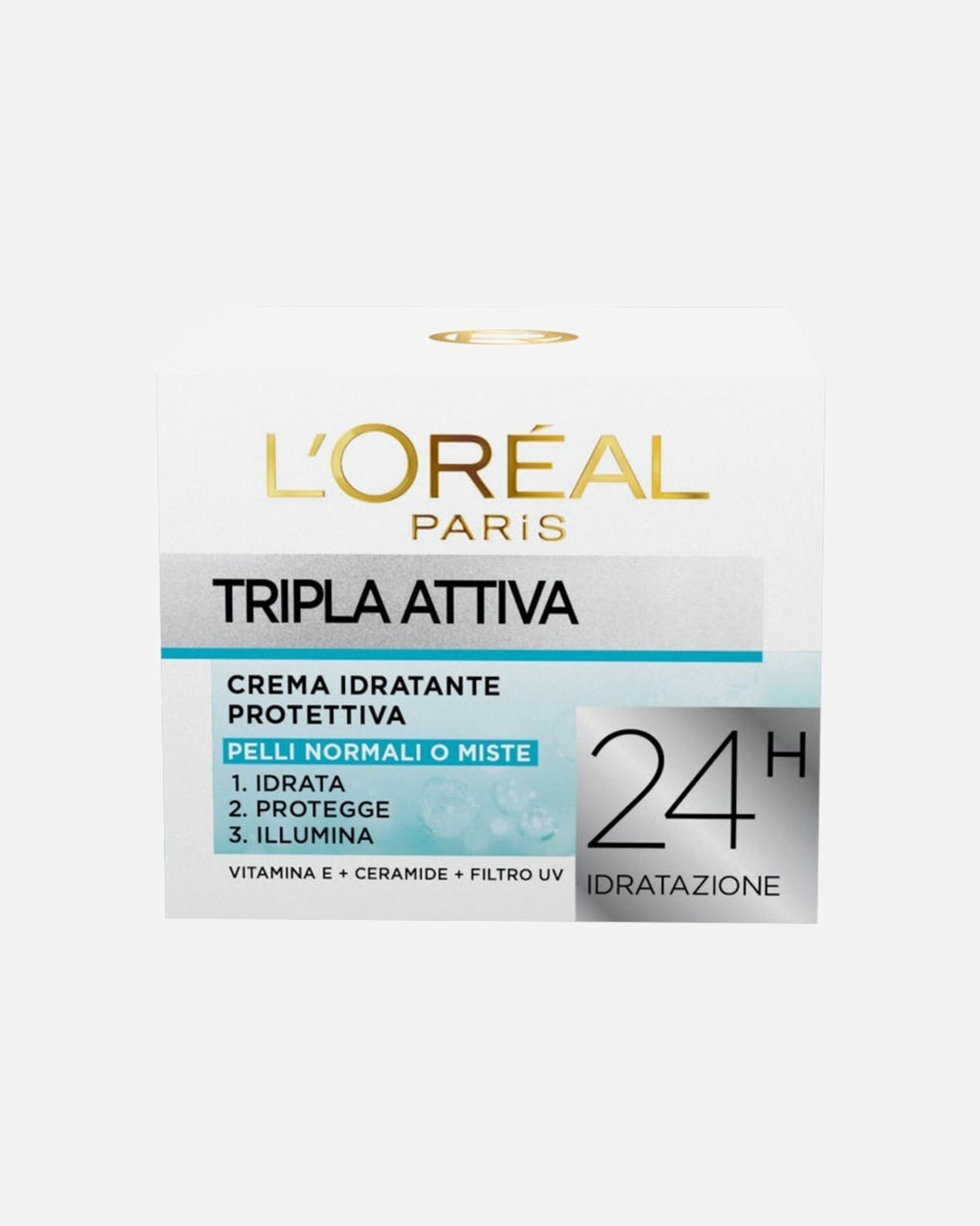 Trattamento viso di Unisex L'Oréal Paris Tripla Attiva, Idrata, Protegge e Illumina, per Pelli Normali e Miste, 50 ml