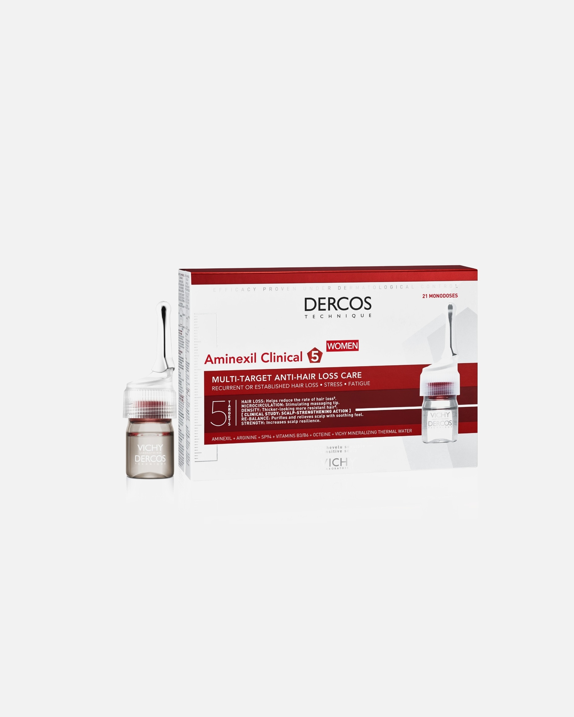 Trattamento capelli di Femmina Vichy Dercos Aminexil Intensive 5 trattamento anti-caduta per donna 21 fiale 1 pezzo