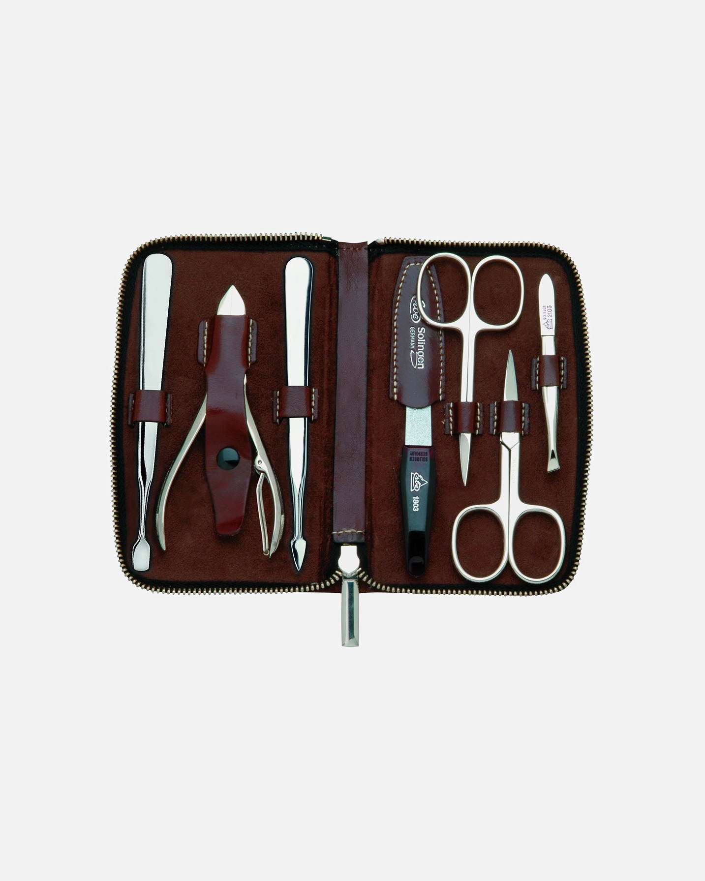 Astuccio di Unisex ERBE Manicure Zipper Case Range "Houston", brown, 7 pcs. Manicure Zipper Case Range "Houston", brown, 7 pcs.