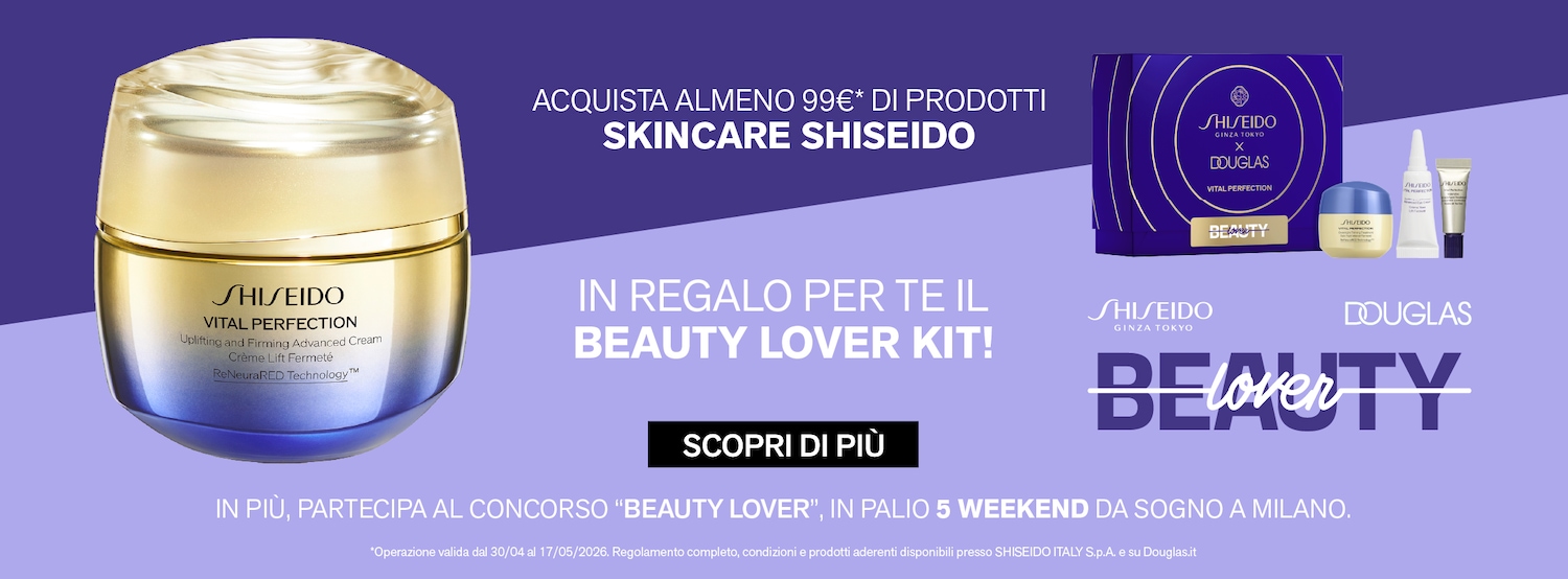 Acquista prodotti skincare Shiseido per almeno 99€ e ricevi in regalo il Beauty Lover Kit, crema lift fermeté Shiseido Vital Perfection dal packaging dorato.