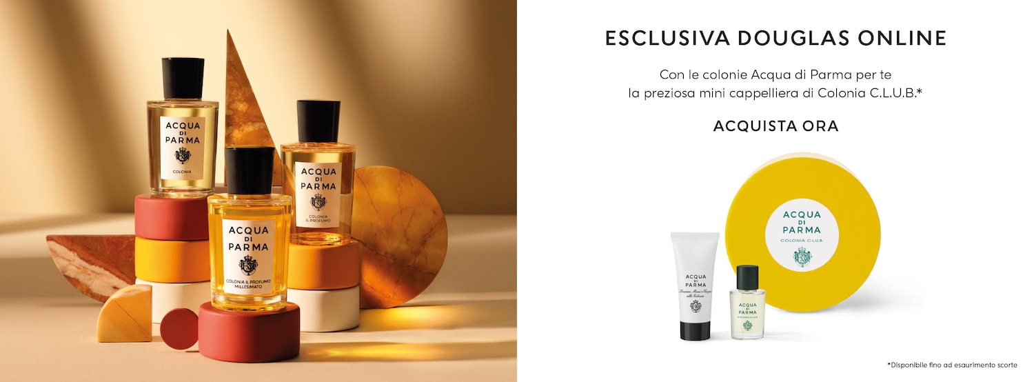 Esclusiva online Douglas: scopri le colonie Acqua di Parma e ricevi in regalo la mini cappelliera Colonia C.L.U.B.