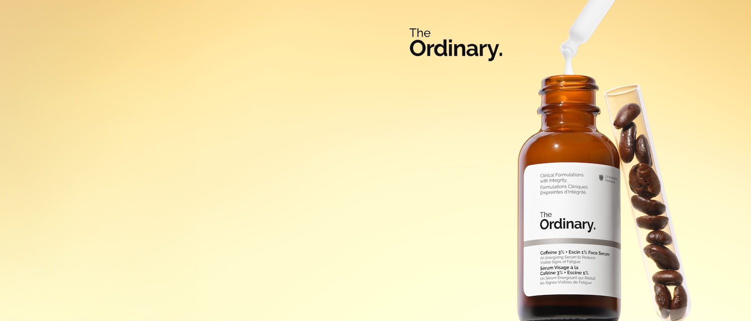 Ecco il siero viso The Ordinary Caffeine 3% + Escin 1%, in una confezione marrone con un contagocce bianco, progettato per tonificare, rassodare e scolpire visibilmente il viso. Acquistalo ora!