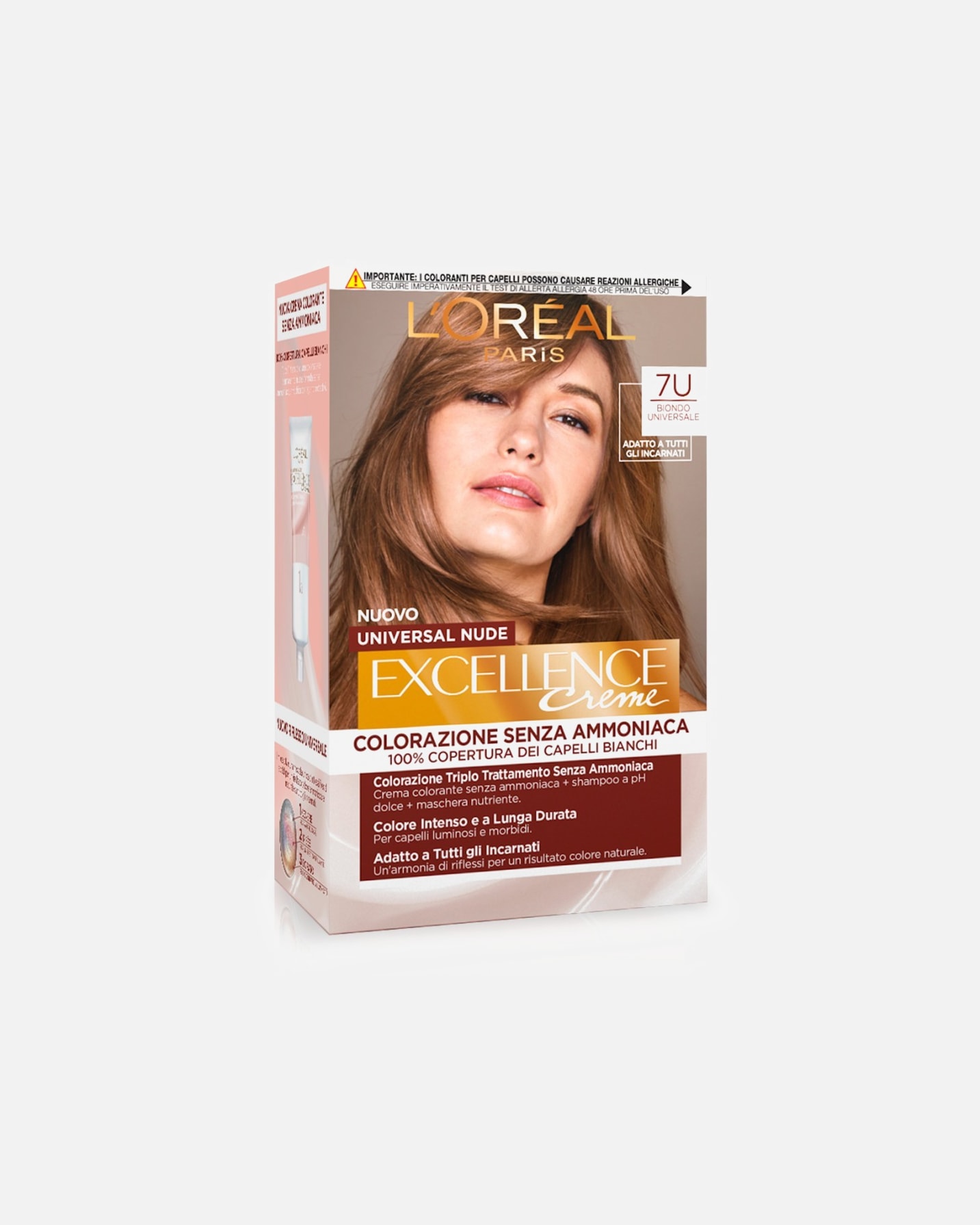 Tinta Capelli di Femmina L'Oréal Paris Excellence L’Oréal Paris Colorazione Permanente Excellence Universal Nude, Senza Ammoniaca, Con Riflesso Universale, Adatto a Tutti gli Incarnati, Colore Intenso a Lunga Tenuta, 7U. Biondo universale
