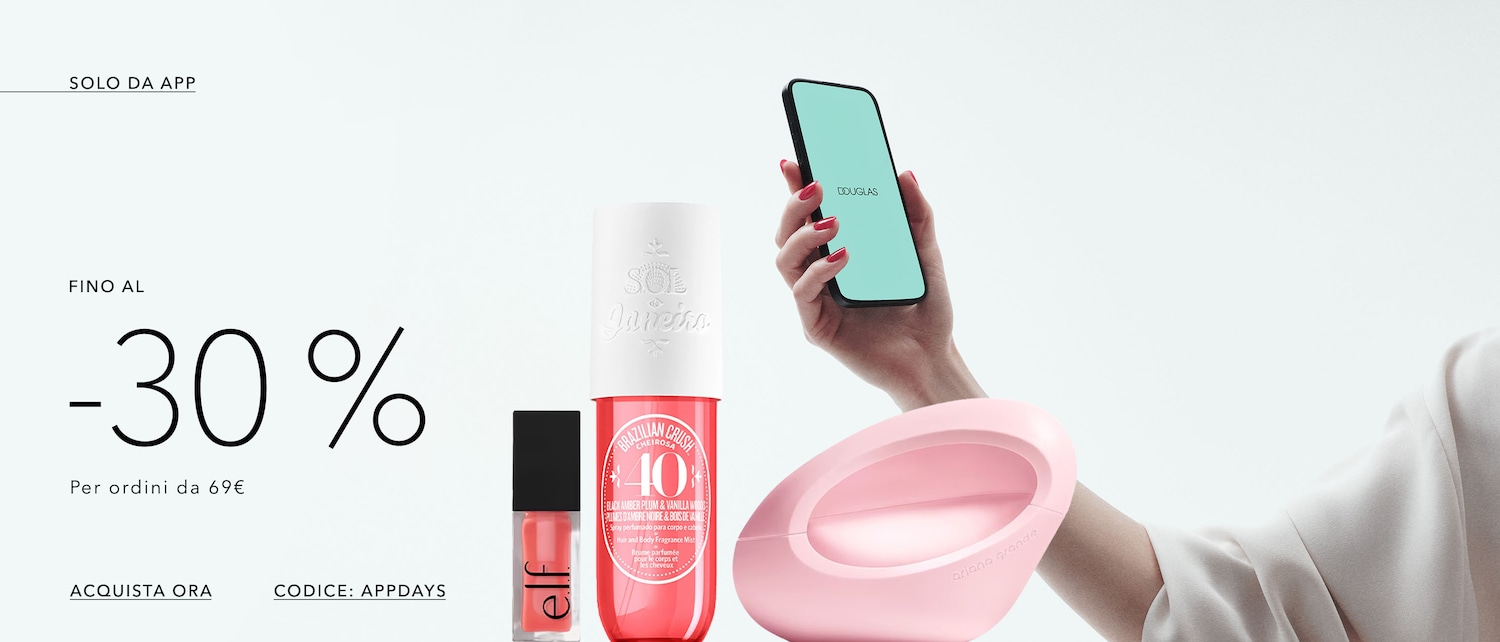 Esclusiva offerta sull'app Douglas: goditi uno sconto del 30% sugli ordini superiori a 69€ su profumi come Sol de Janeiro Brazilian Crush e Ariana Grande. Usa il codice APPDAYS per approfittare di questa promozione!