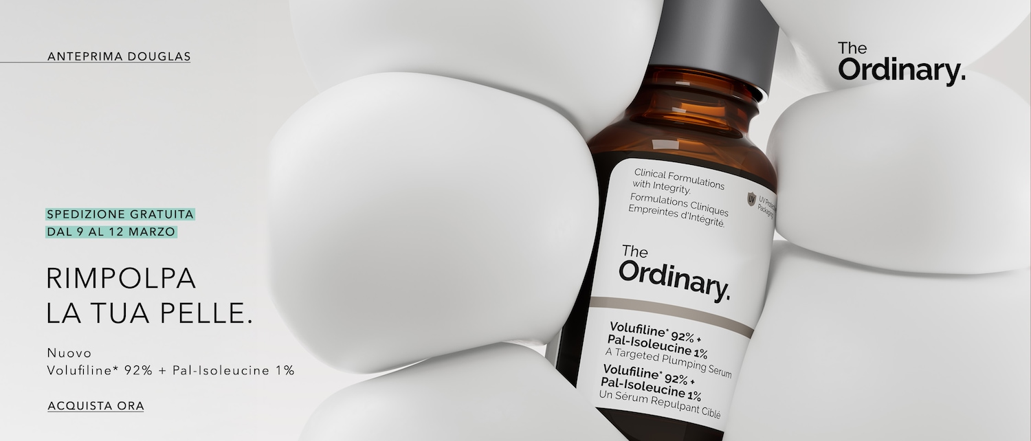 The Ordinary siero viso in confezione marrone chiaro con etichetta bianca, con la scritta in evidenza: 'Rinfoltisce la tua pelle', spedizione gratuita dal 9 al 12 marzo, acquista ora.