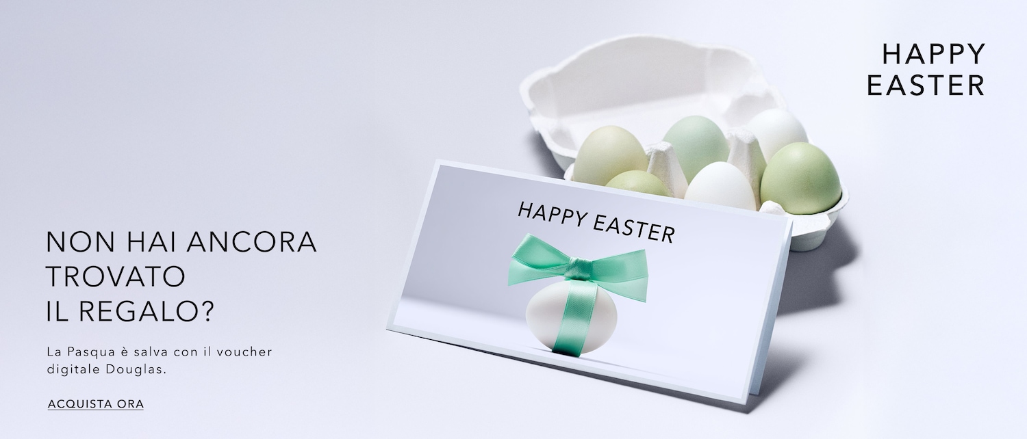 Festeggia la Pasqua con Douglas: uova colorate e un buono digitale per il regalo perfetto, con la scritta 'Happy Easter'. Acquista ora!