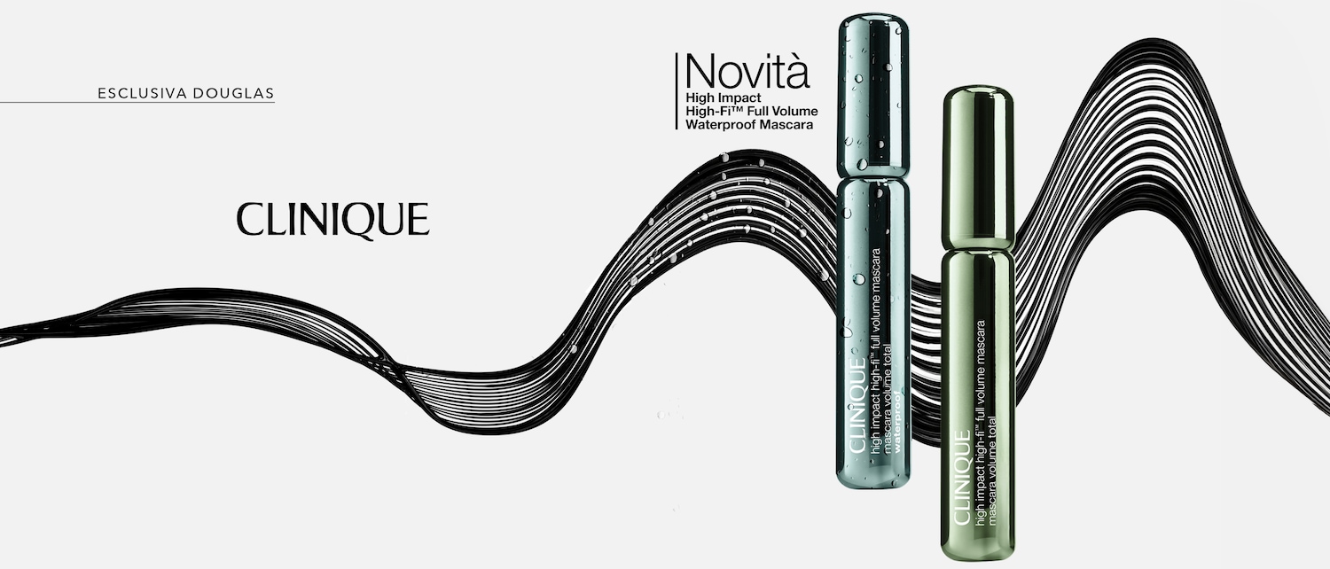 Ecco il mascara waterproof High-Fi™ Full Volume High Impact di Clinique, disponibile in confezione blu e verde.