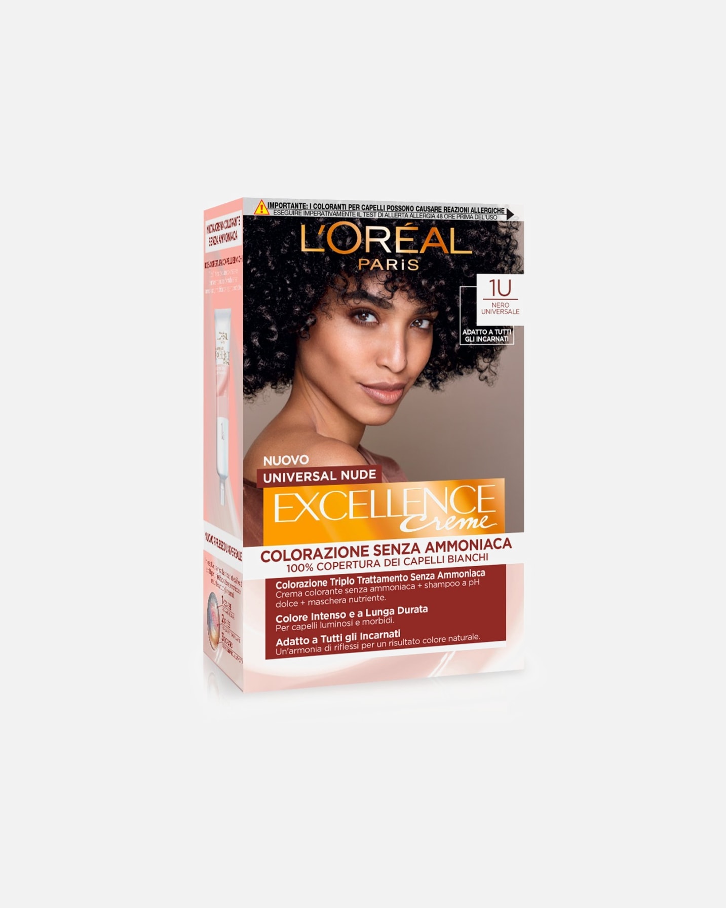 Tinta Capelli di Femmina L'Oréal Paris Excellence L’Oréal Paris Colorazione Permanente Excellence Universal Nude, Senza Ammoniaca, Con Riflesso Universale, Adatto a Tutti gli Incarnati, Colore Intenso a Lunga Tenuta, 1U. Nero Universale