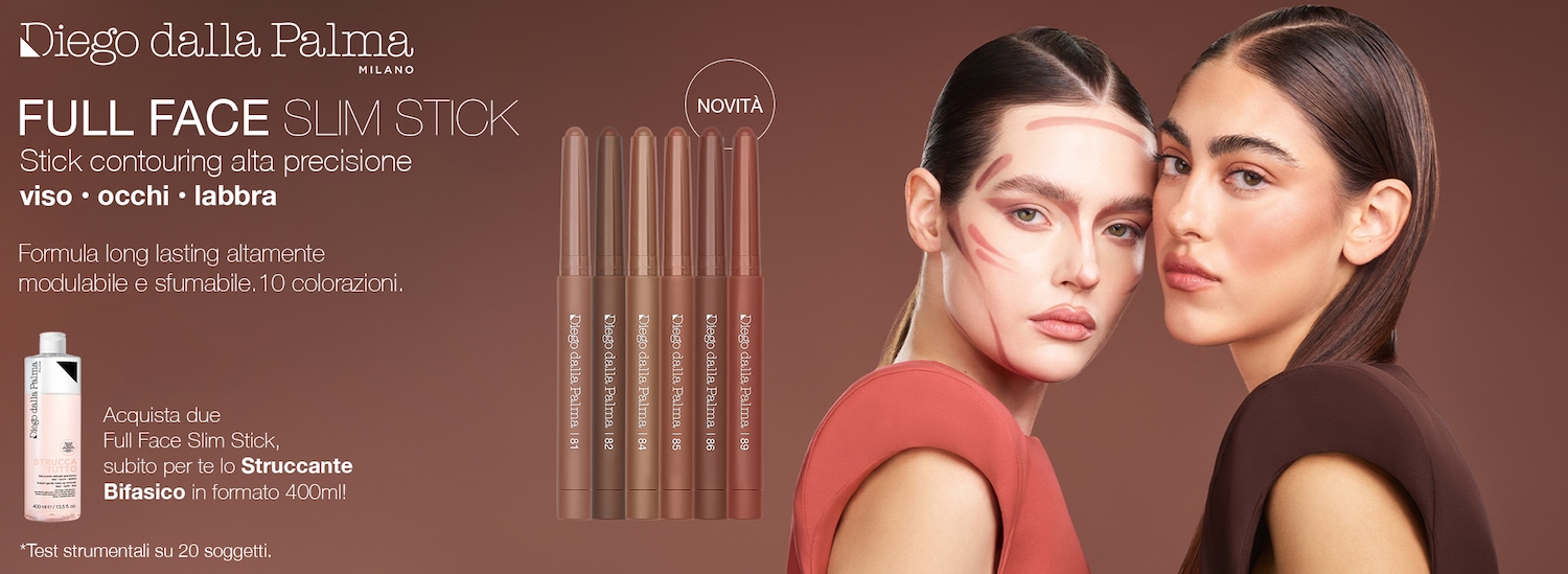 Scopri Full Face Slim Stick di Diego dalla Palma, lo stick contouring ad alta precisione per viso, occhi e labbra, disponibile in 10 colorazioni.