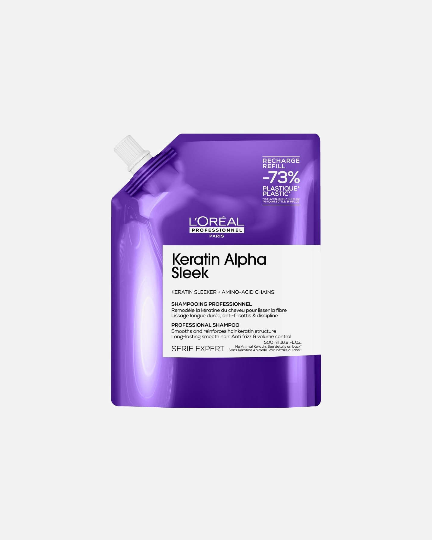 Shampoo capelli di Unisex L’Oréal Professionnel Keratin Alpha Sleek Shampoo professionale senza solfati, anticrespo e disciplinante, idrata i capelli, dona morbidezza e luminosità 500 ml