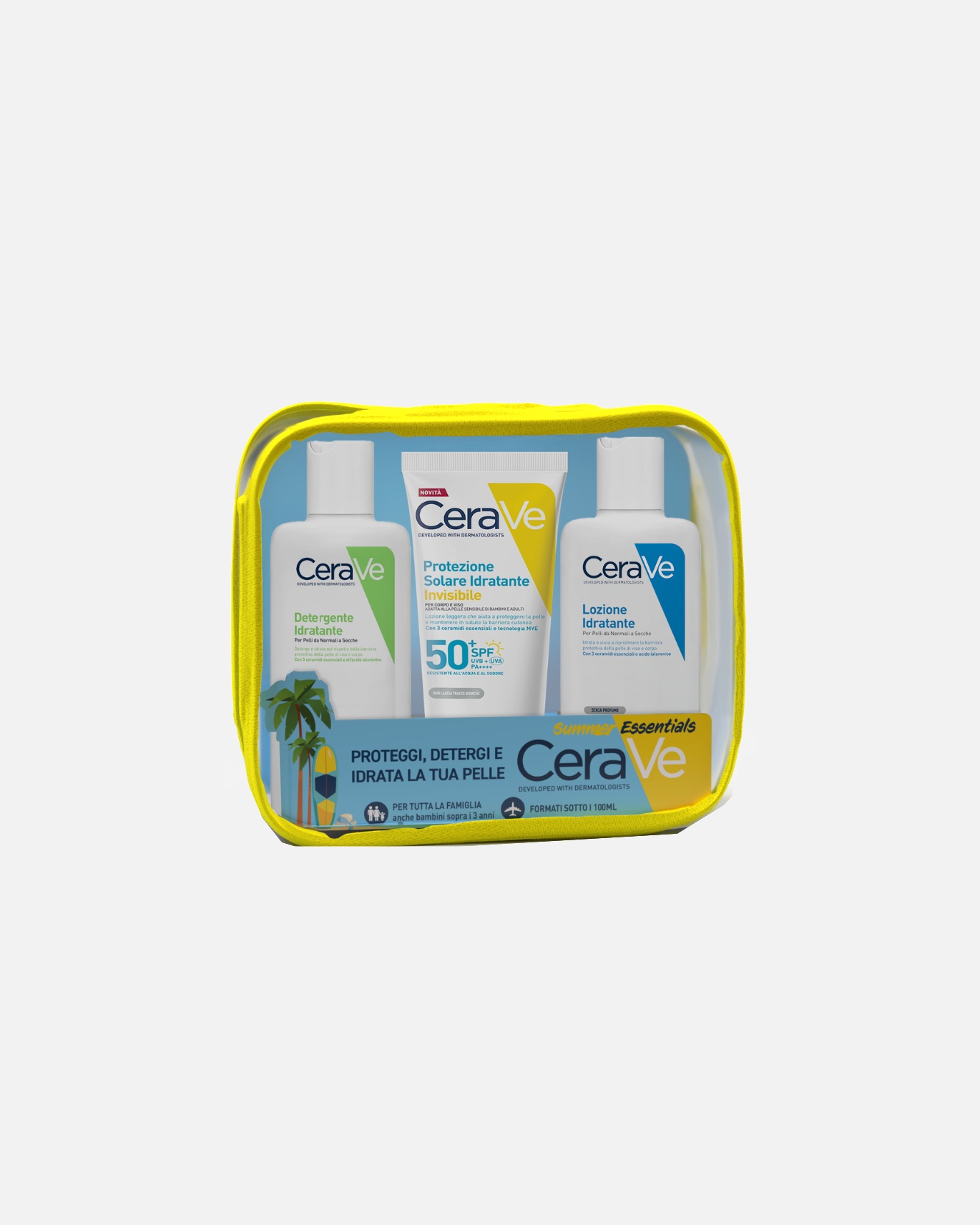 Set Protezione Solare di Unisex CeraVe Pochette Solare Protezione SPF50+, Detergente e Lozione Idratante (Kit 3 prodotti) 1 pezzo