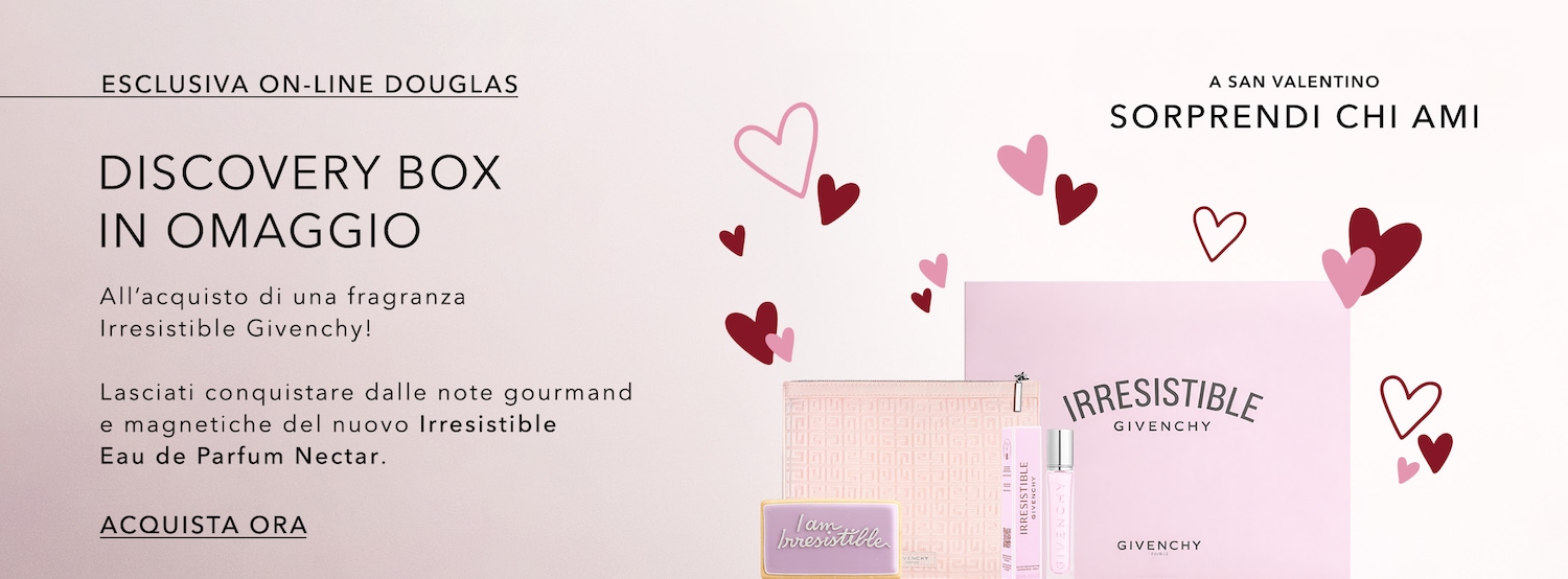 Festeggia San Valentino con Douglas: acquistando una fragranza Irresistibile Givenchy, ricevi in omaggio una discovery box e lasciati conquistare dalle note gourmand del nuovo Eau de Parfum Nectar. Acquista ora!