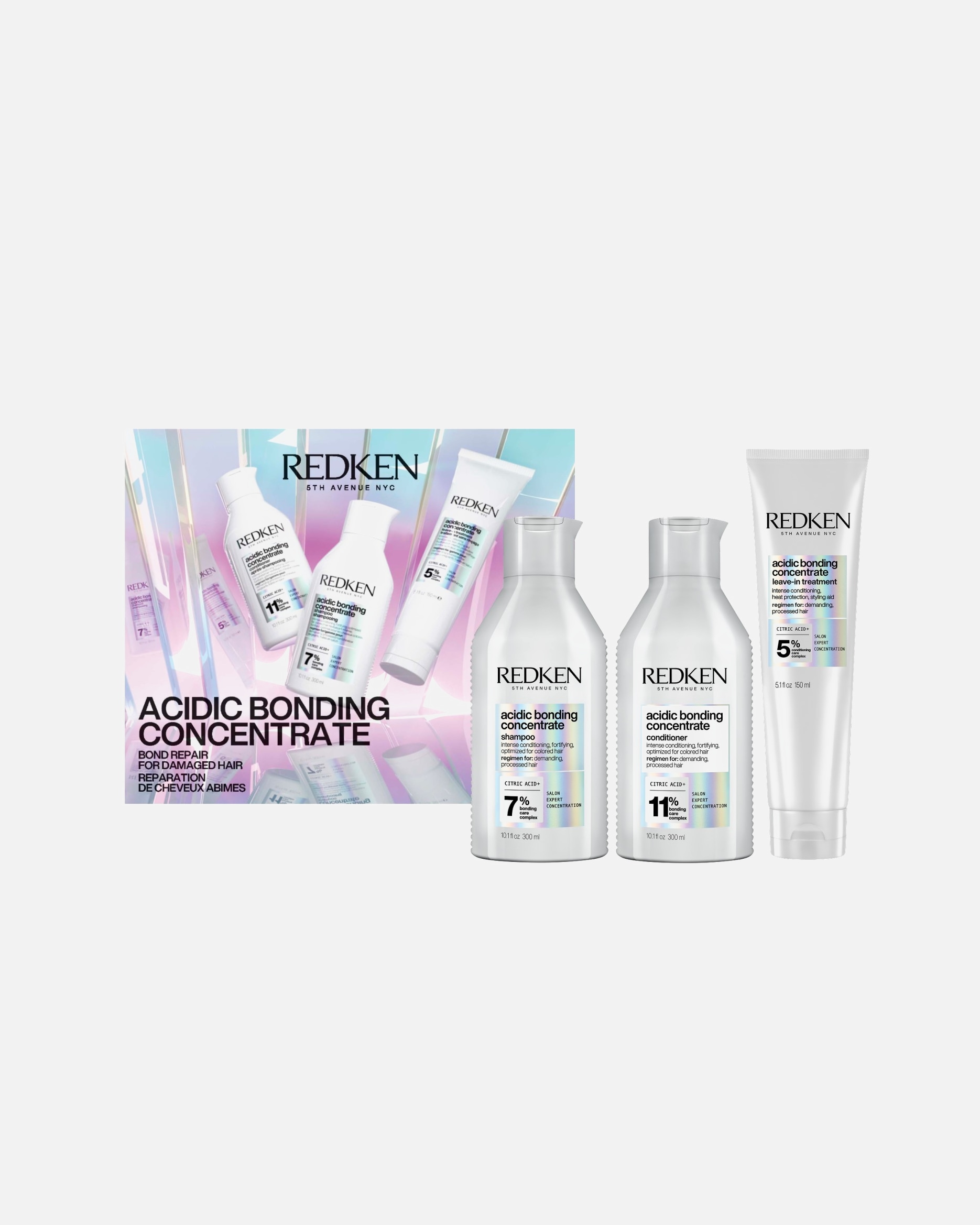 Set cura dei capelli di Unisex Redken Acidic Bonding Concentrate Cofanetto Regalo Shampoo, Conditioner, Leave-in per capelli danneggiati 1 pezzo