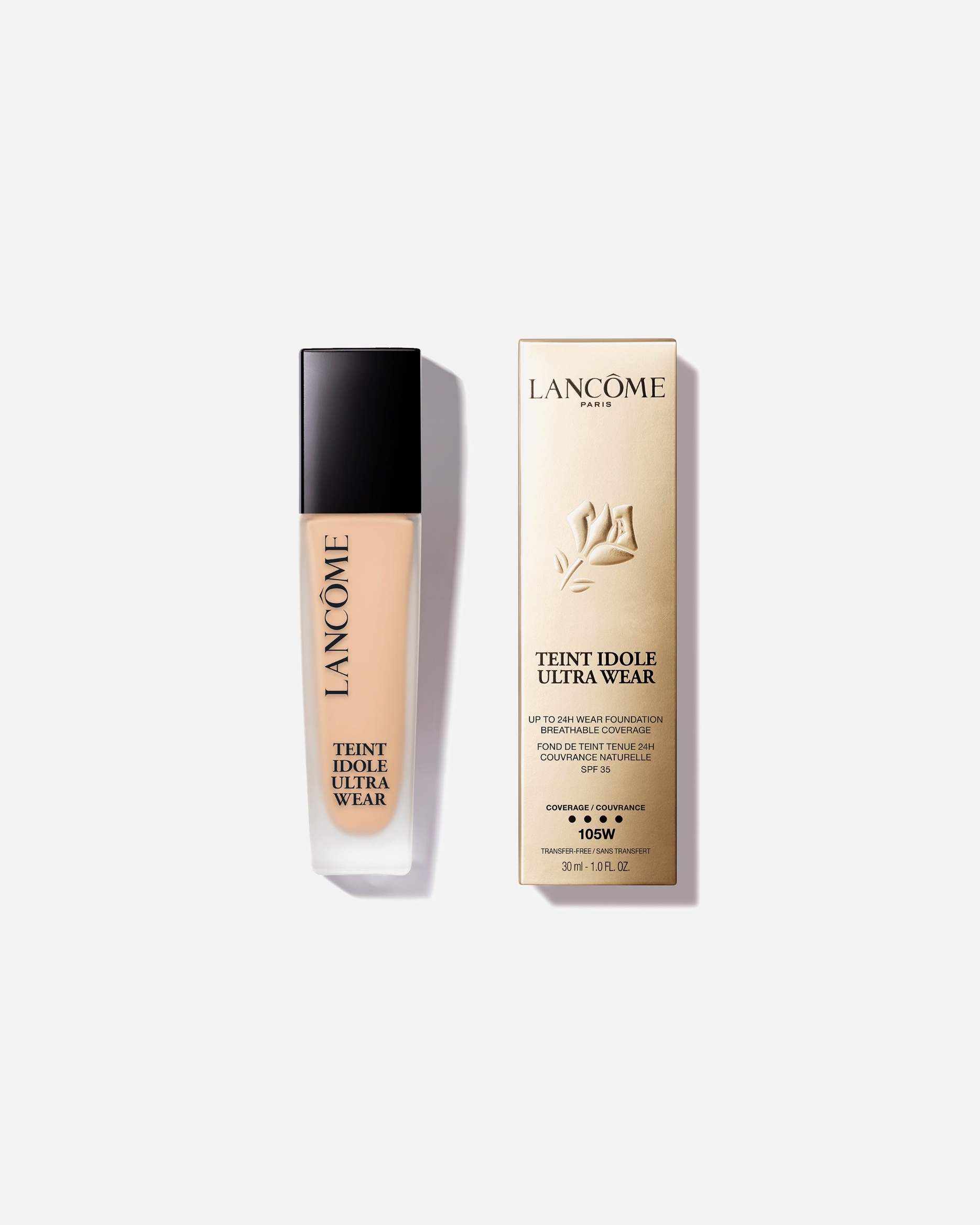 Fondotinta di Unisex Lancôme Teint Idole Ultra Wear Fondotinta liquido dalla coprenza leggera, tenuta 24h, finish matte naturale 105W (previously 021)