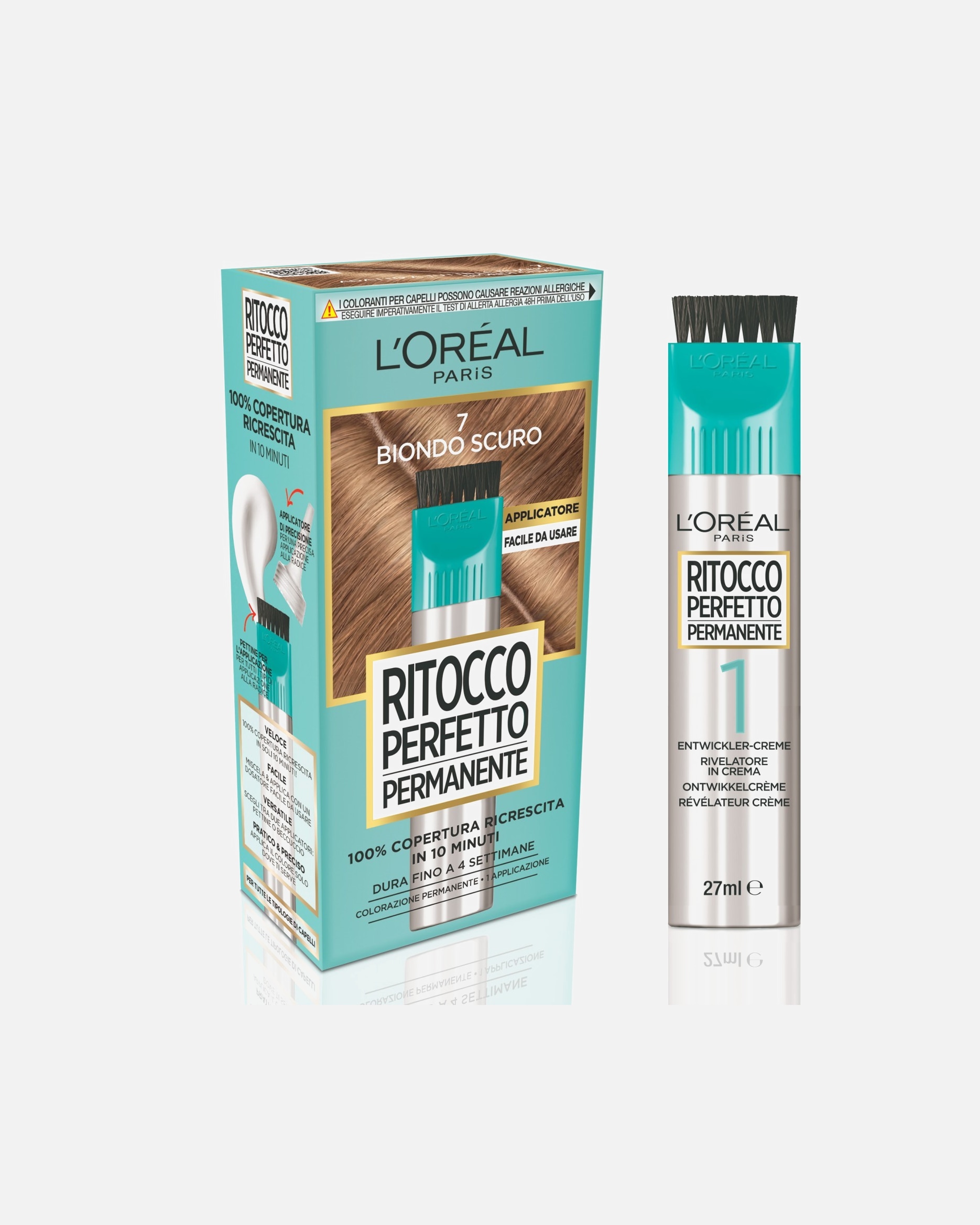 Colorazione capelli di Unisex L'Oréal Paris Colorazione Ritocco Perfetto Permanente, 100% Copertura Ricrescita, Applicatore e Pettine Integrati 7 - BIONDO SCURO