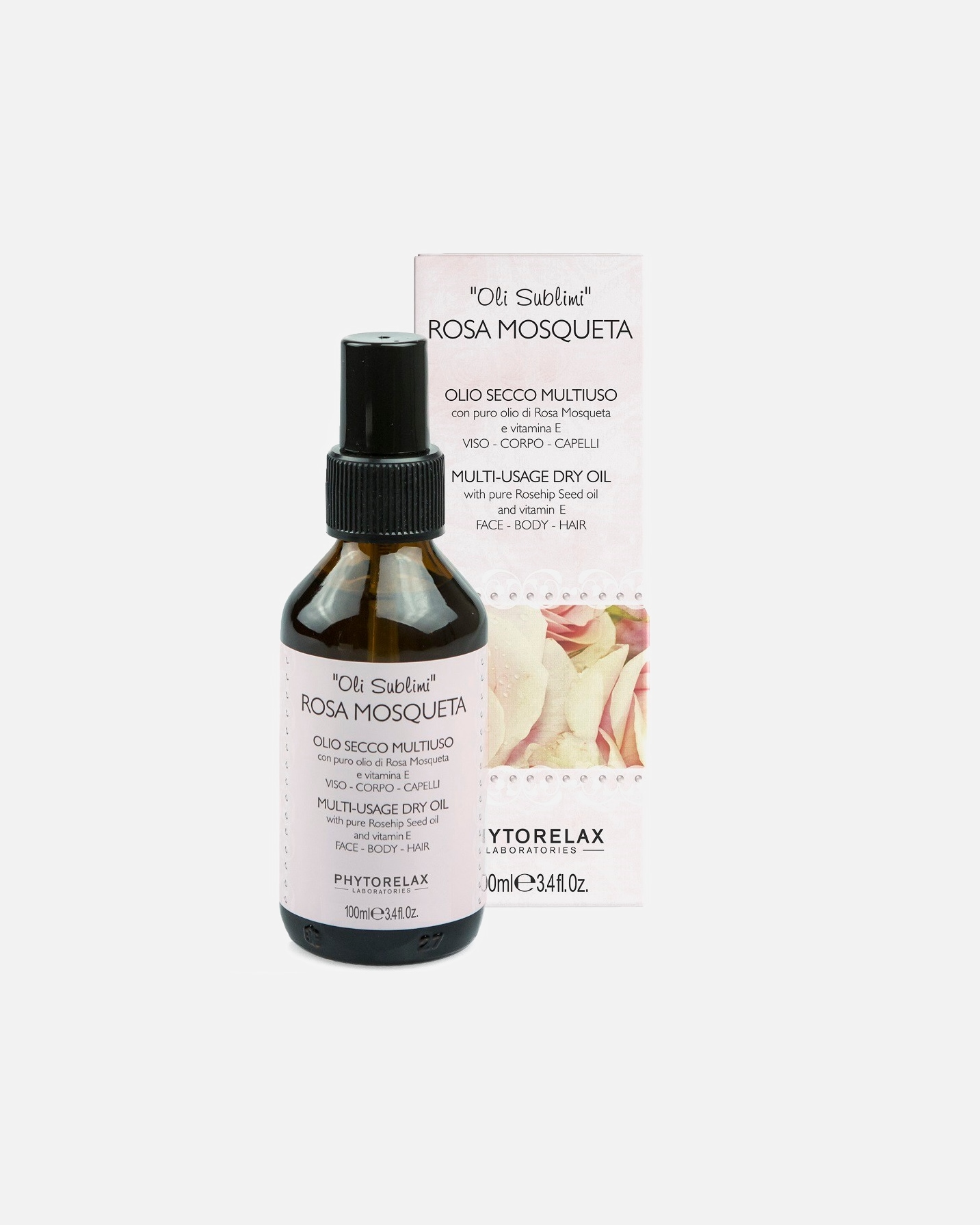 Olio corpo di Femmina Phytorelax Oli Sublimi Olio Secco Multiuso Rosa Mosqueta 100 ml