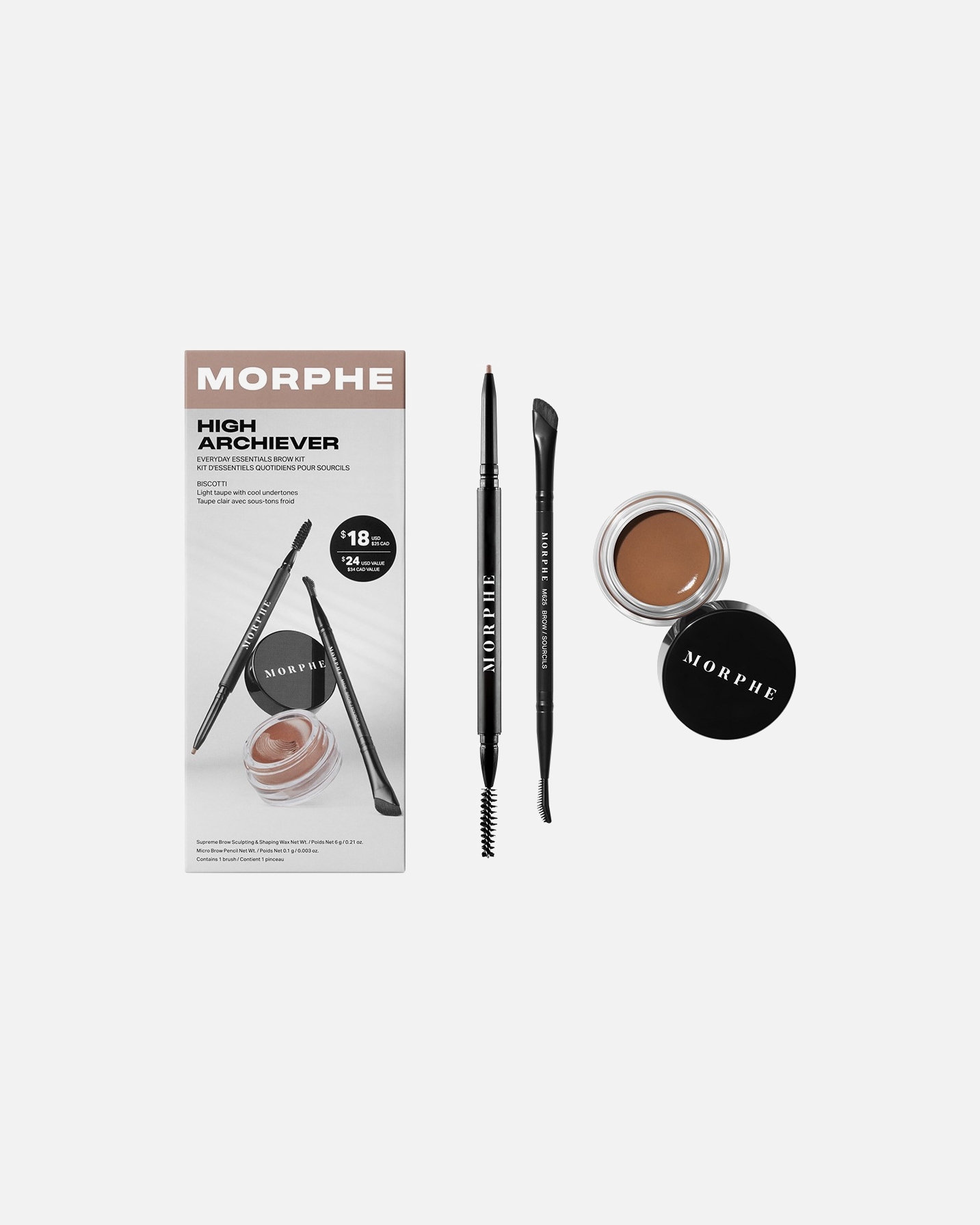 Set per il trucco delle sopracciglia di Unisex MORPHE HIGH ARCHIEVER EVERYDAY ESSENTIALS BROW KIT - JAVA BISCOTTI