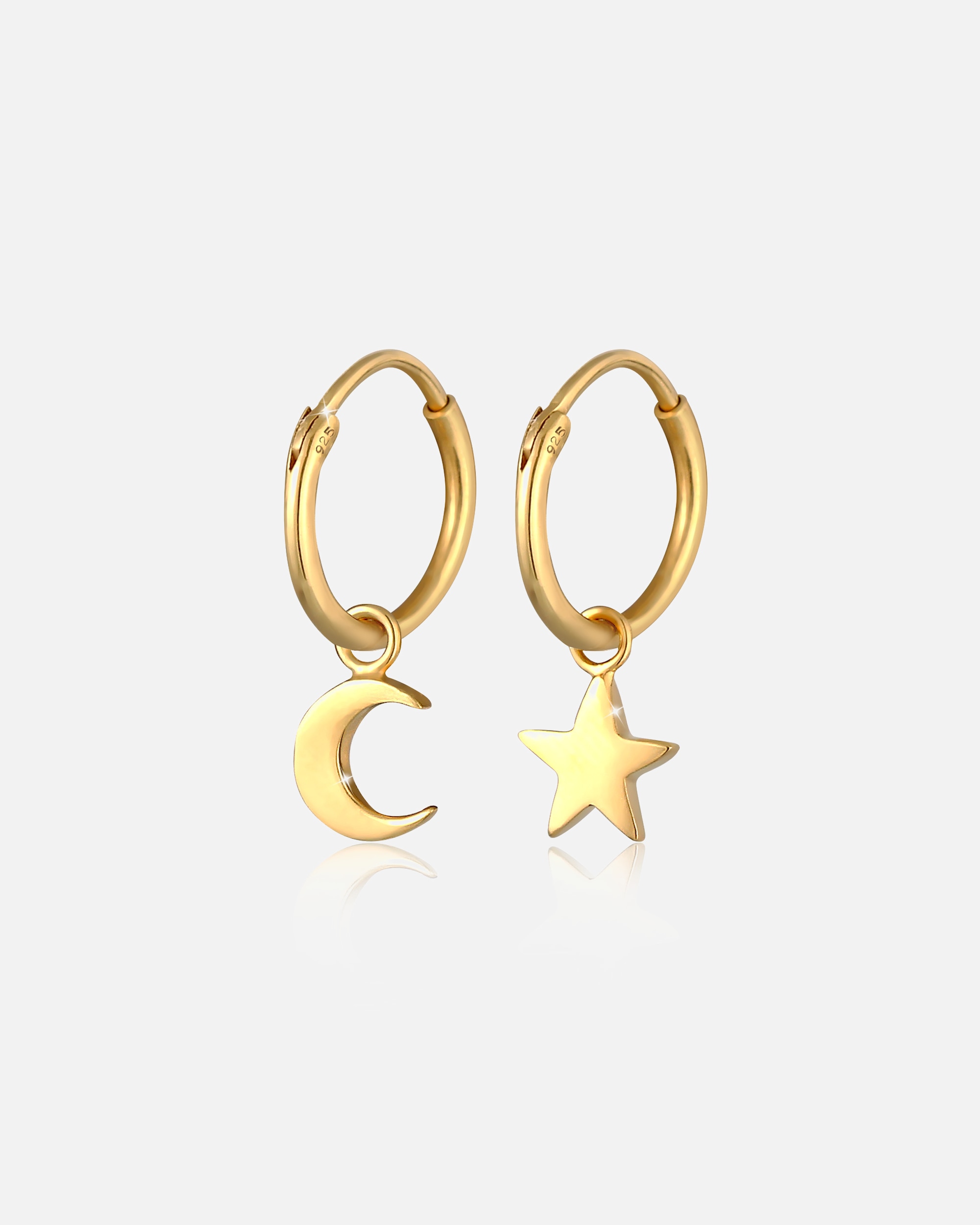 Orecchini a Cerchio di Femmina Creoli Stella Mezzaluna Astro Trend in Argento Sterling 925 goldfarben