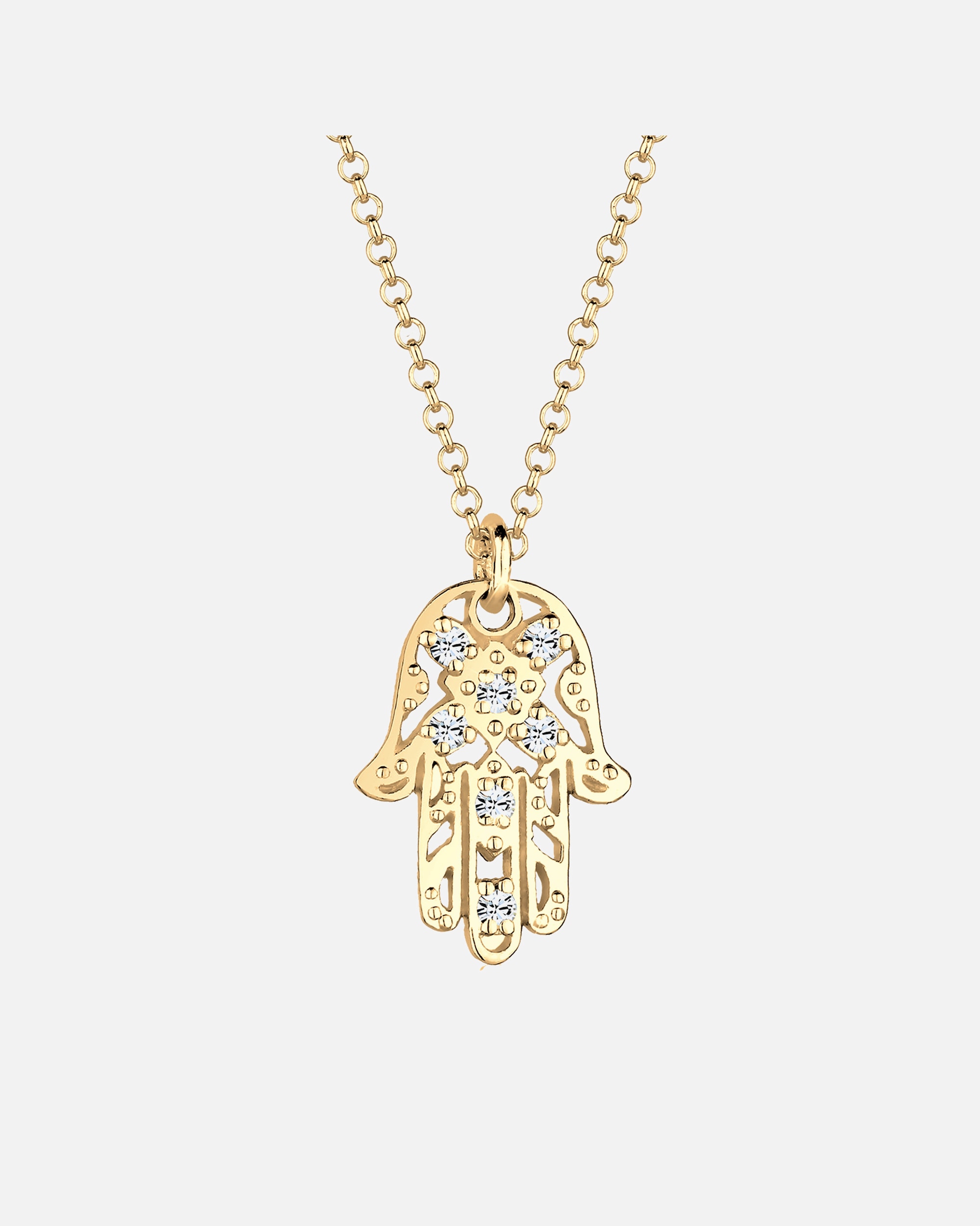 Collana di Femmina Elli Ciondolo di Mano Hamsa con Cristalli in Argento Sterling 925 Placcato Oro 45