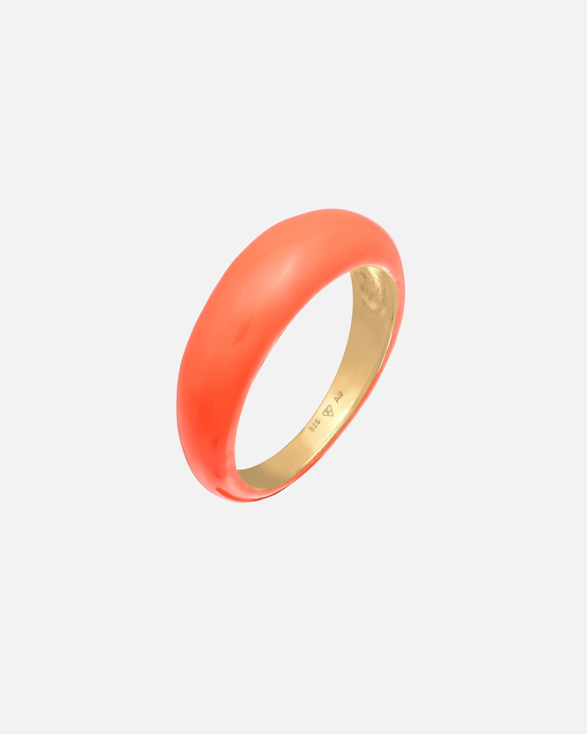 Anello di Femmina Elli Banda Pila con Smalto Arancio in Argento Sterling 925 Placcato Oro 52
