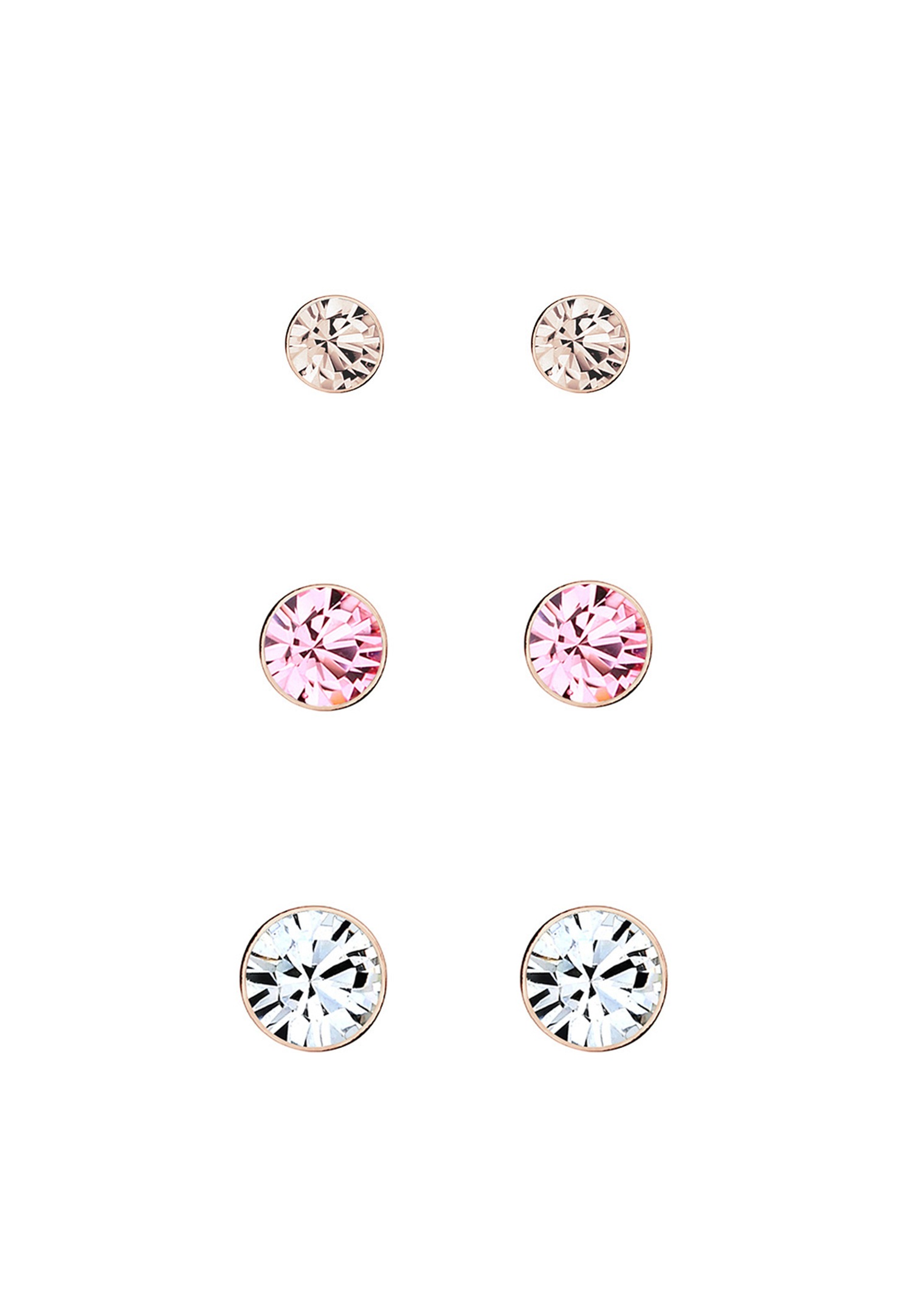 Elli Set 3 Orecchini A Perno Donna - Argento Sterling 925 Placcato Oro Rosa Con Cristalli Swarovski - Gioielli Eleganti In Confezione Regalo