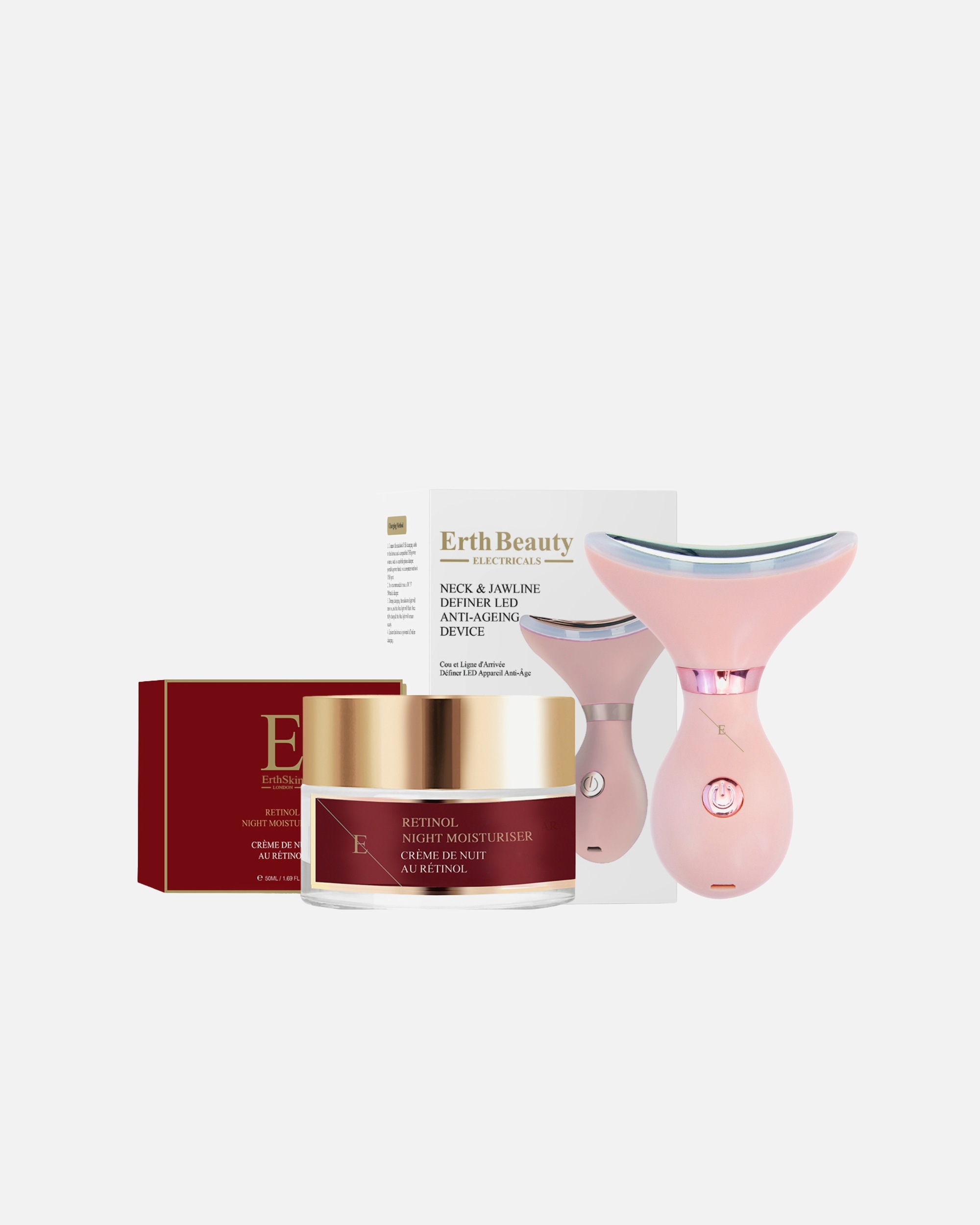 Dispotivo Massaggio Viso di Unisex ErthSkin London LED Collo Mandibola Rosa Duo Retinolo 1 Stück