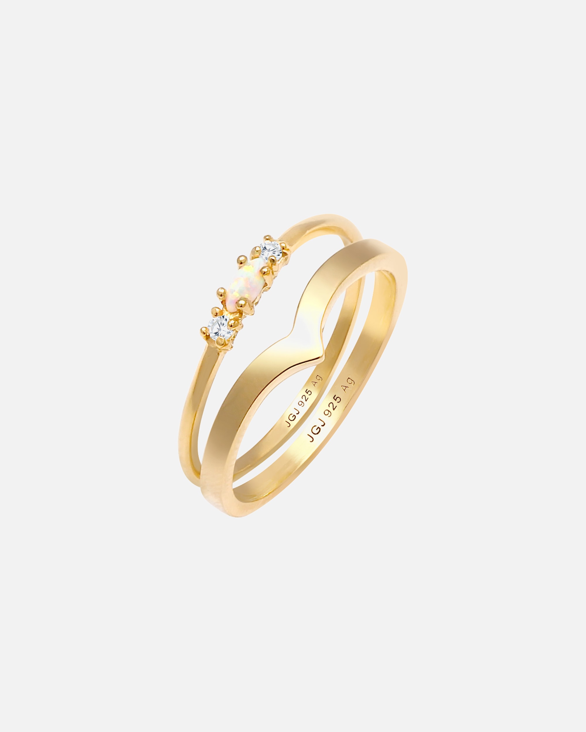 Anello di Femmina Elli Set Marquesa V-Forma di Base con Opale Sintetico e Cristalli di Zirconia in Argento Sterling 925 58