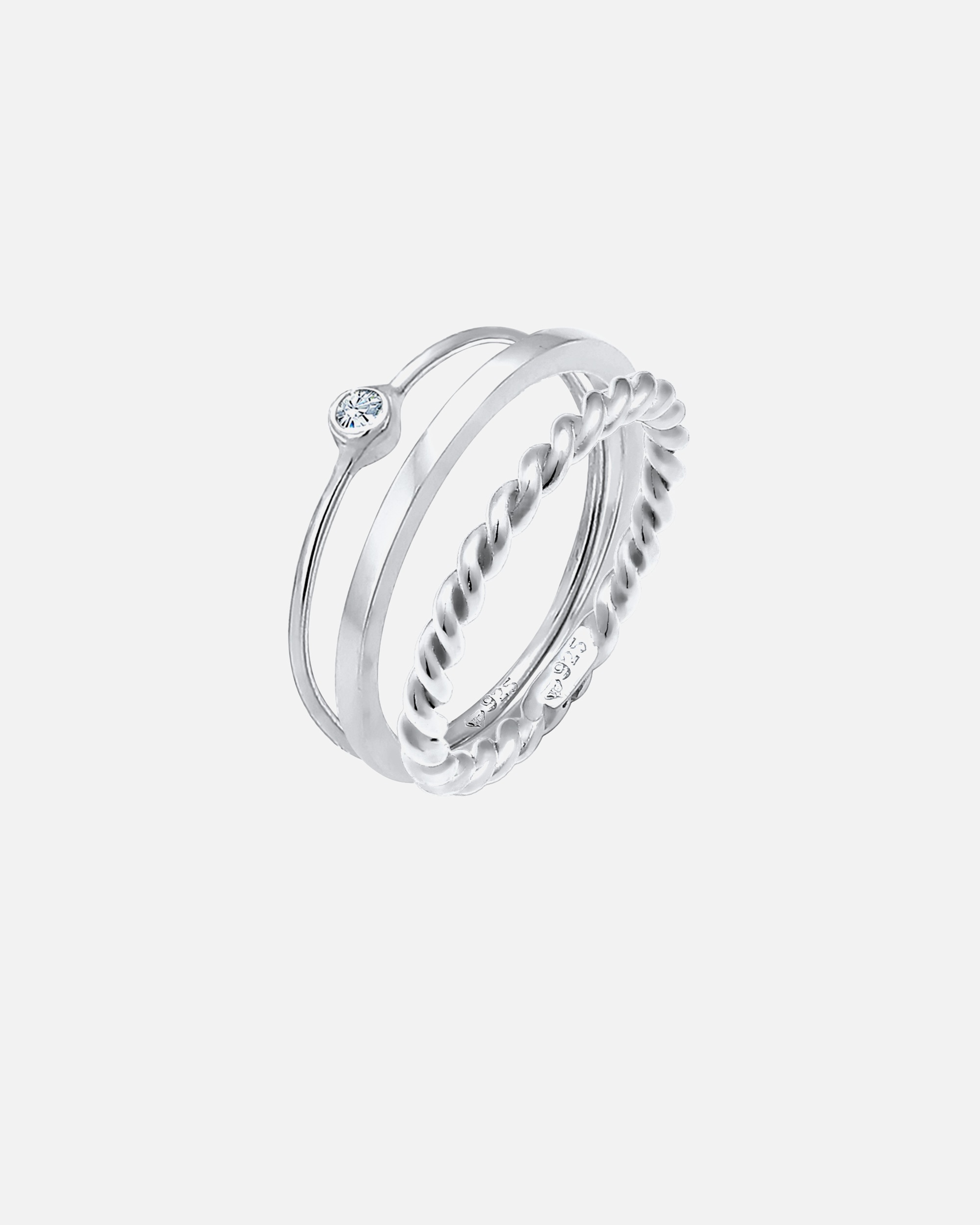 Anello di Femmina Elli Set solitario di base ritorto con cristallo in Argento Sterling 925 52