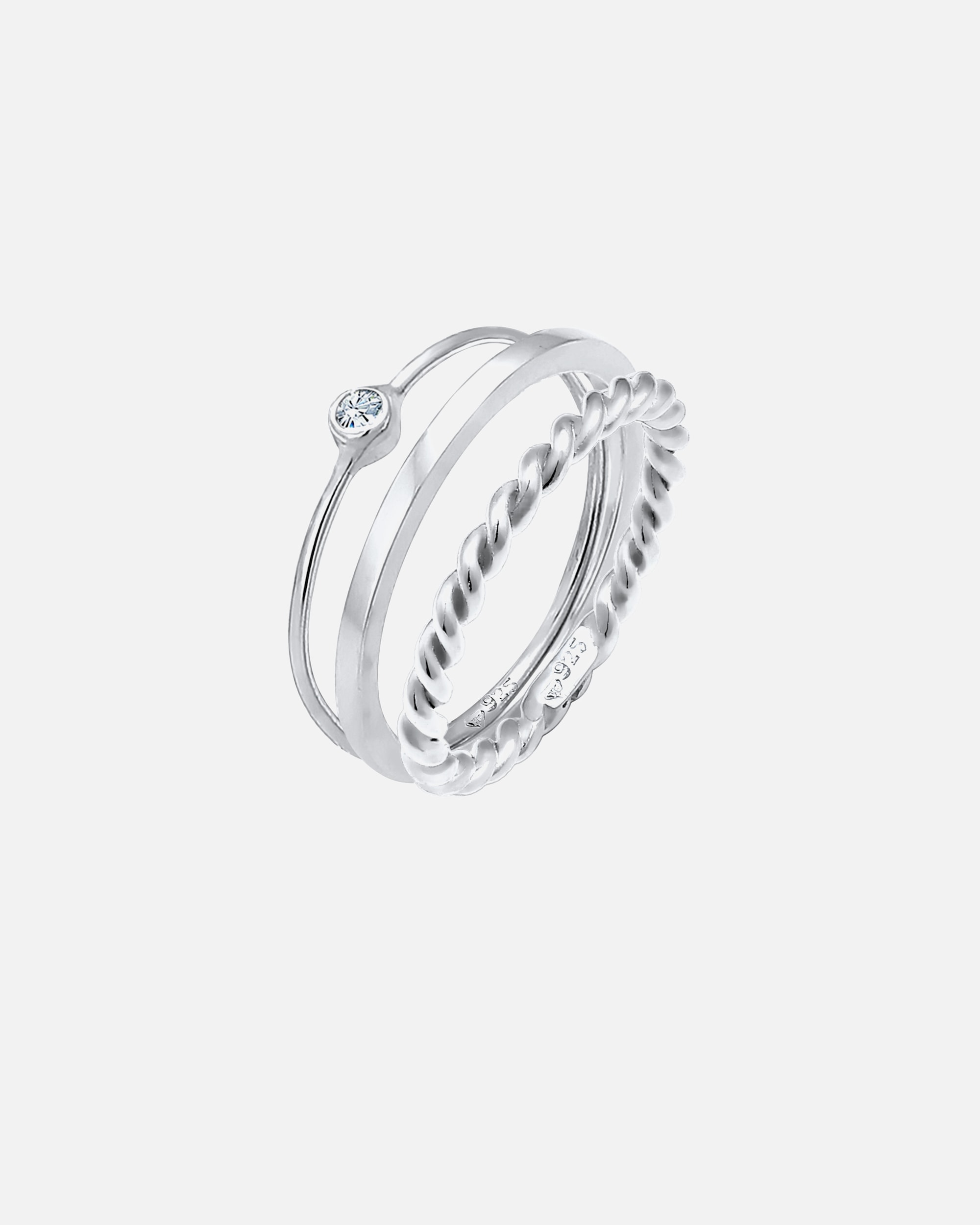 Anello di Femmina Elli Set solitario di base ritorto con cristallo in Argento Sterling 925 54