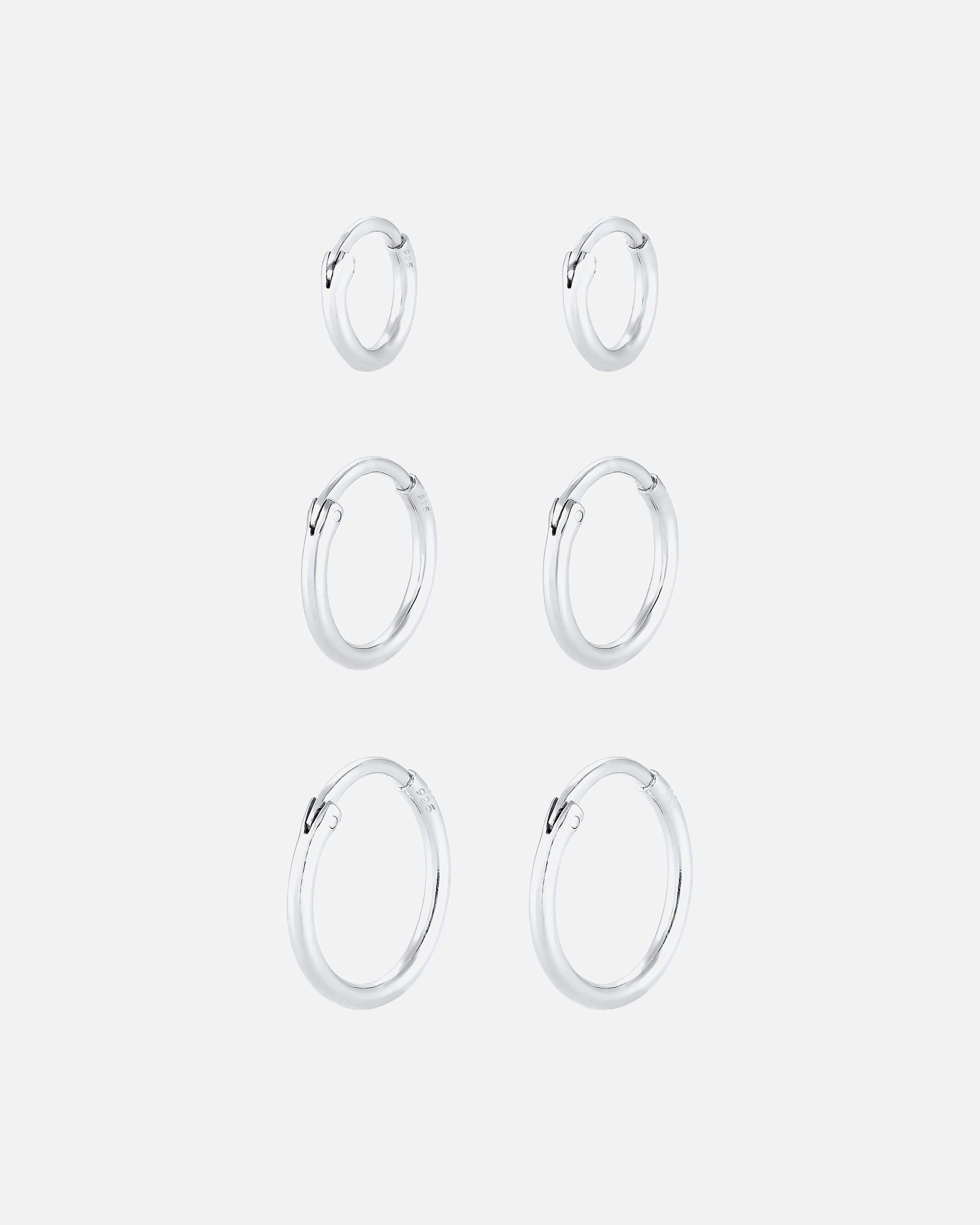 Orecchini di Femmina Elli Creoli Set Trio di Base Tendenza in Argento Sterling 925 silberfarben