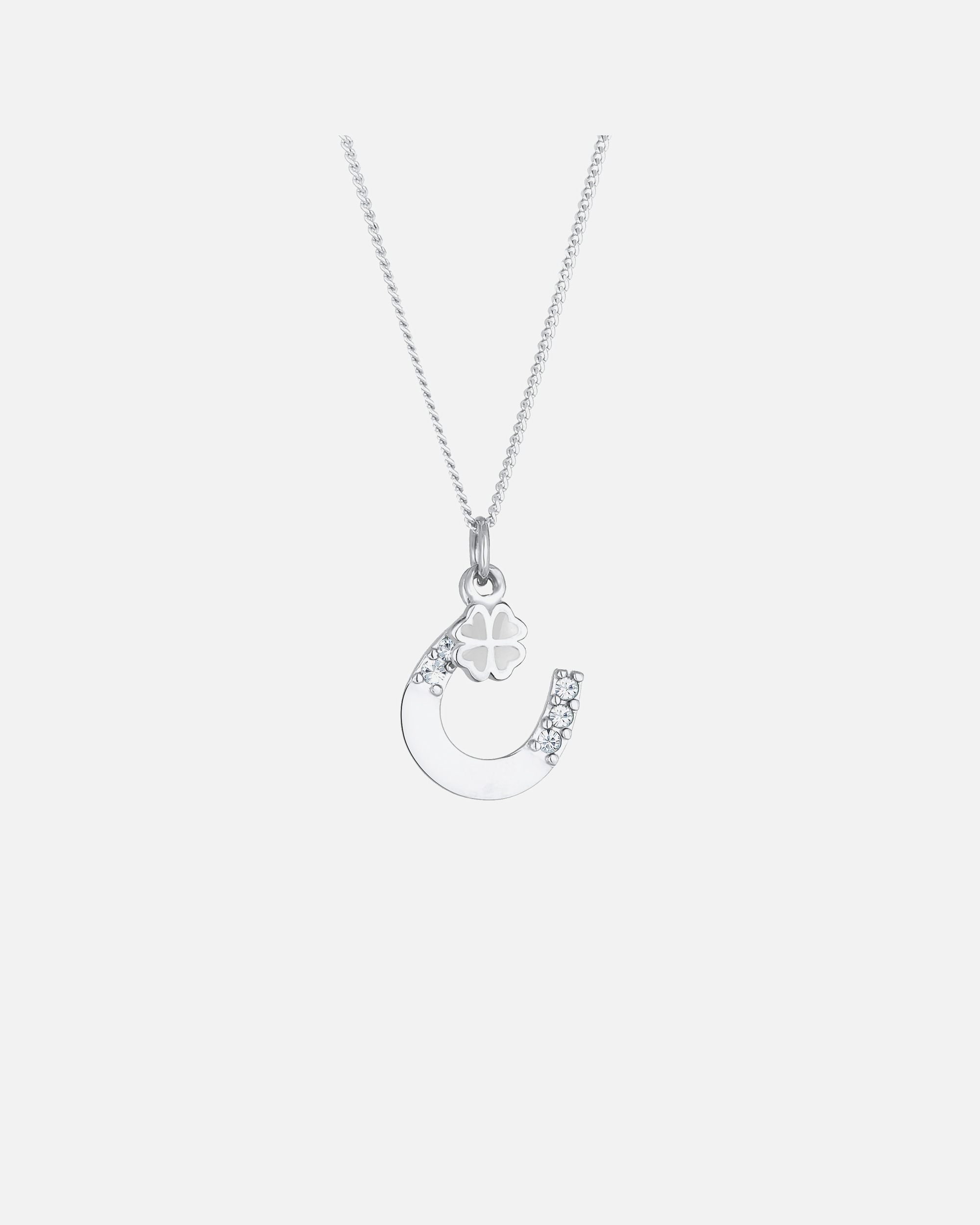 Collana di Femmina Elli Ciondolo Ferro di Cavallo Foglia di Trifoglio con Cristalli in Argento Sterling 925 55