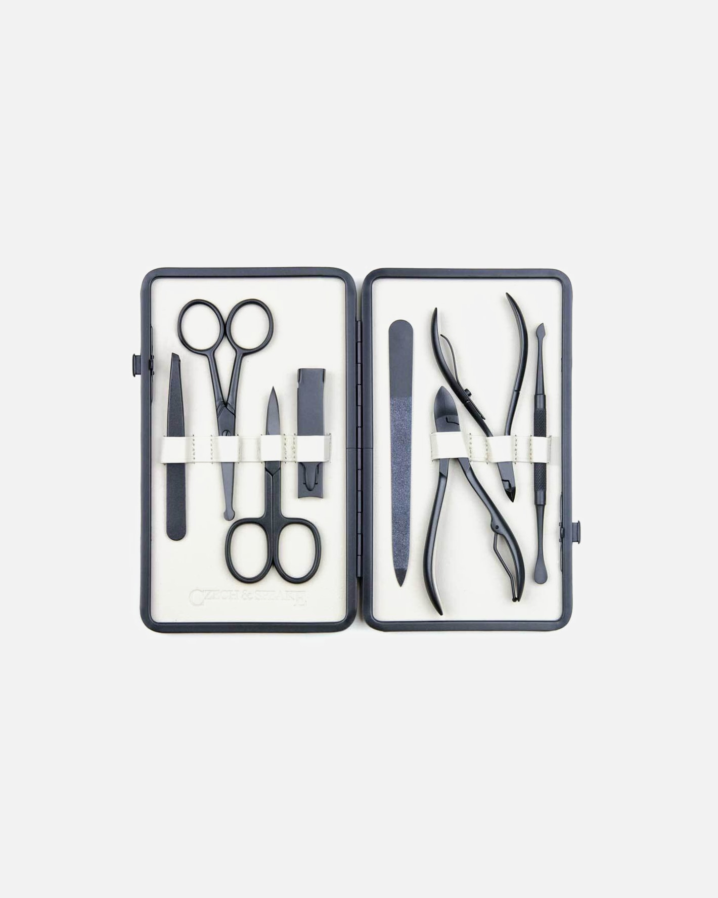 Forbici per unghie di Unisex Leather-Bound Manicure Set - Black/White Leather-Bound Manicure Set - Black/White
