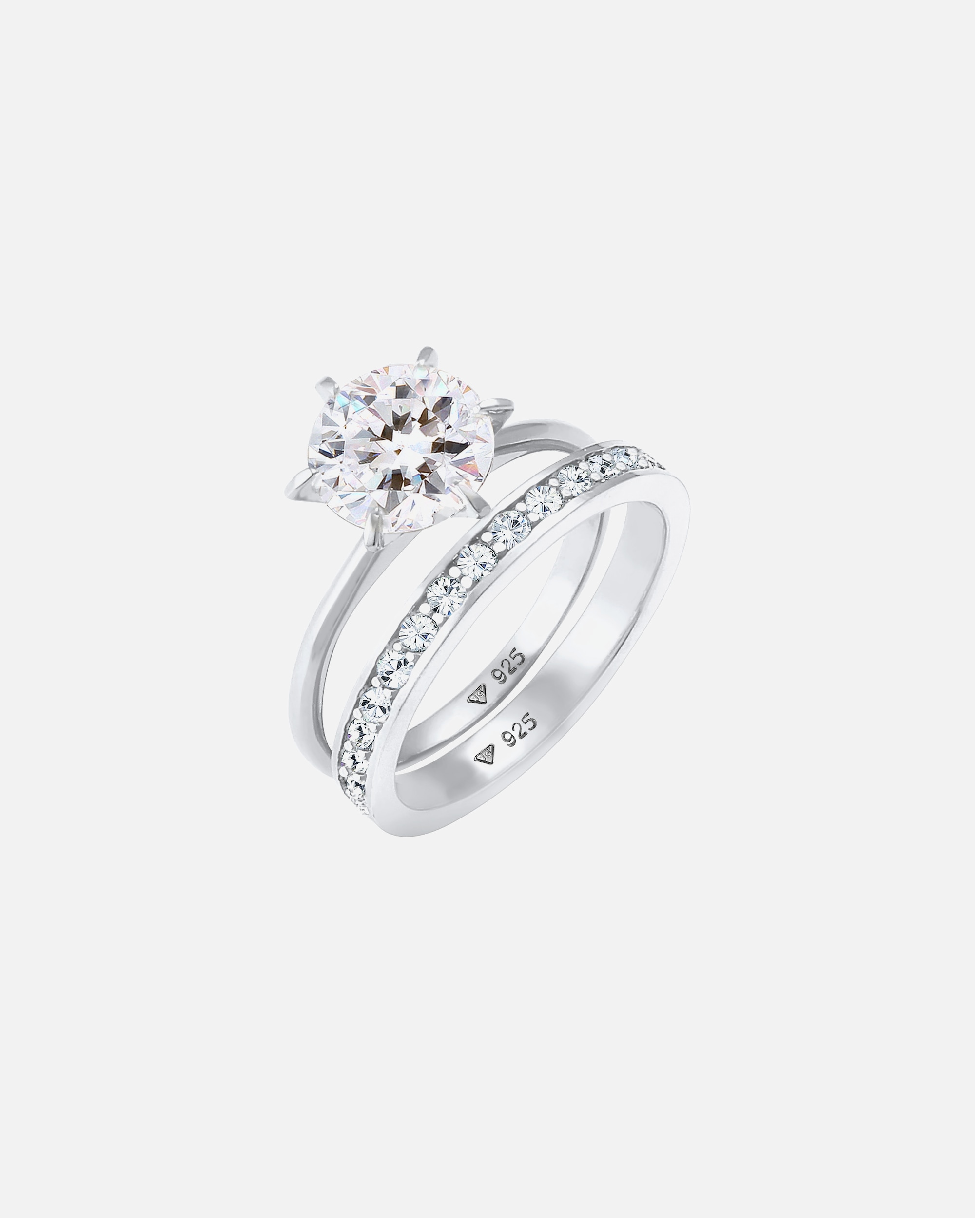 Anello di Femmina Elli Banda Set Solitario Pieno di Fascino con Cristalli in Argento Sterling 925 50