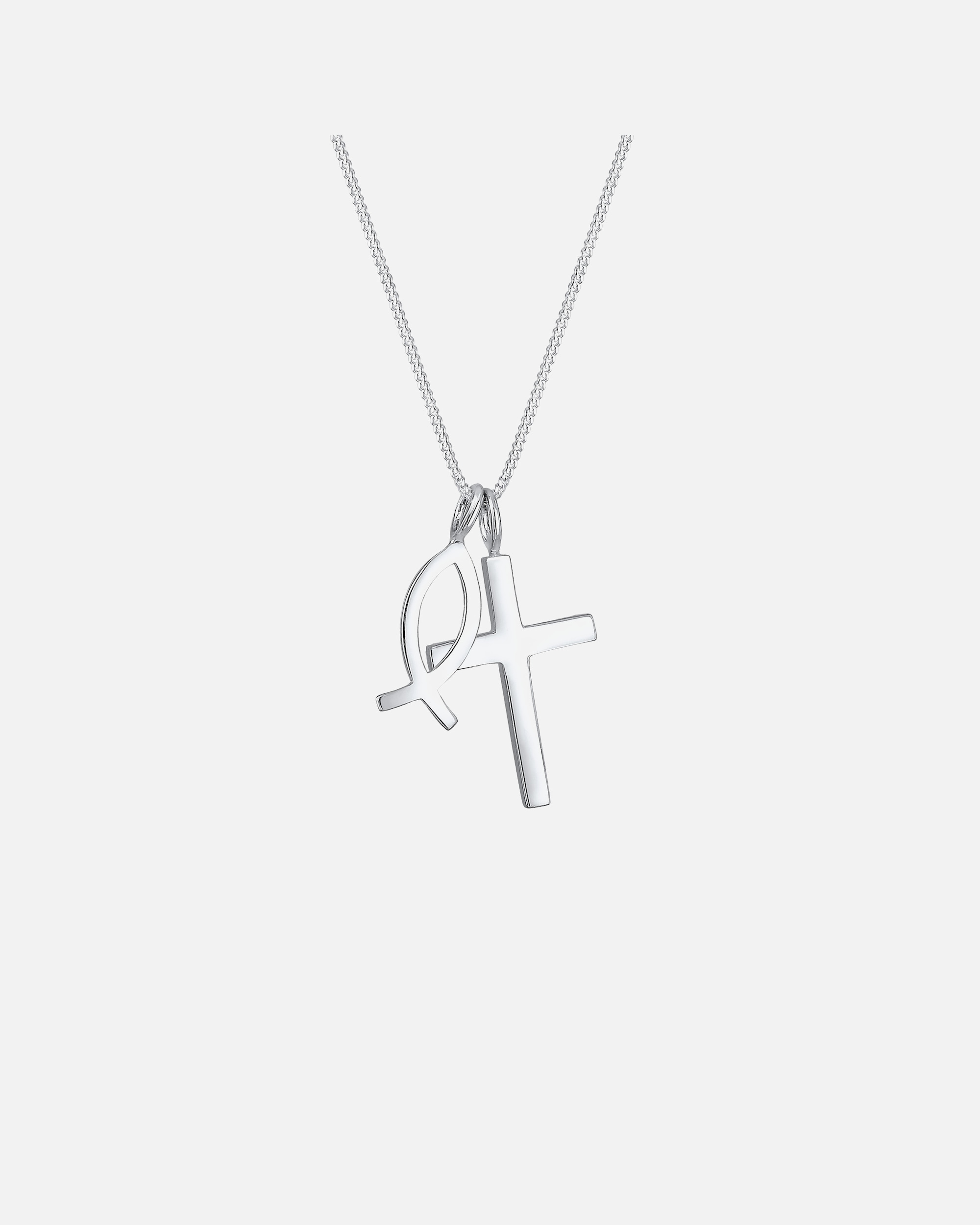 Collana di Femmina Elli Ciondolo Croce Pesce in Argento Sterling 925 55