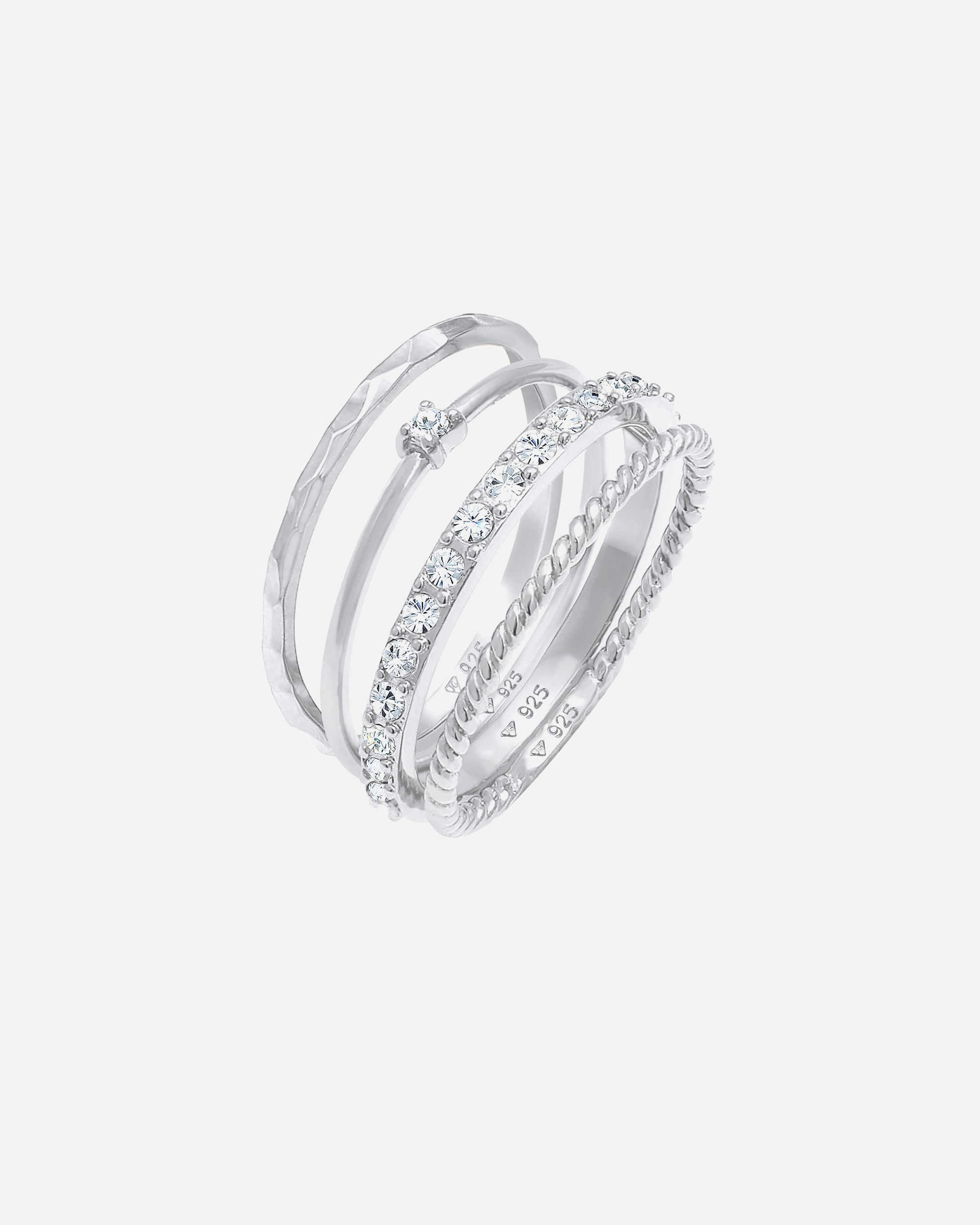 Anello di Femmina Elli Set di tre anelli intrecciati a martellata in argento 925 58