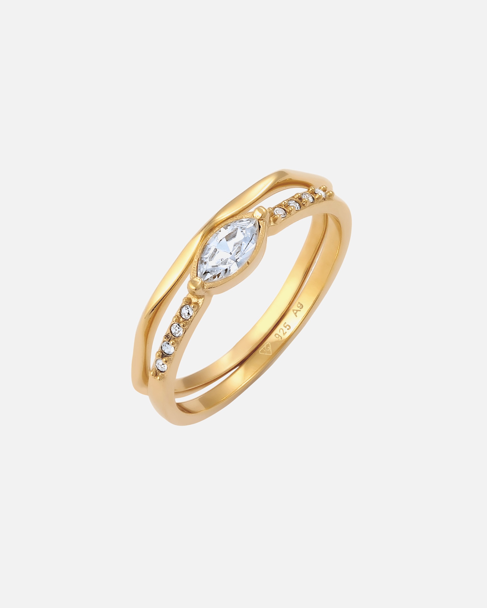 Anello di Femmina Elli Anello Quadrato Cristalli Vetro Bianco 925 Sterling Silver 58