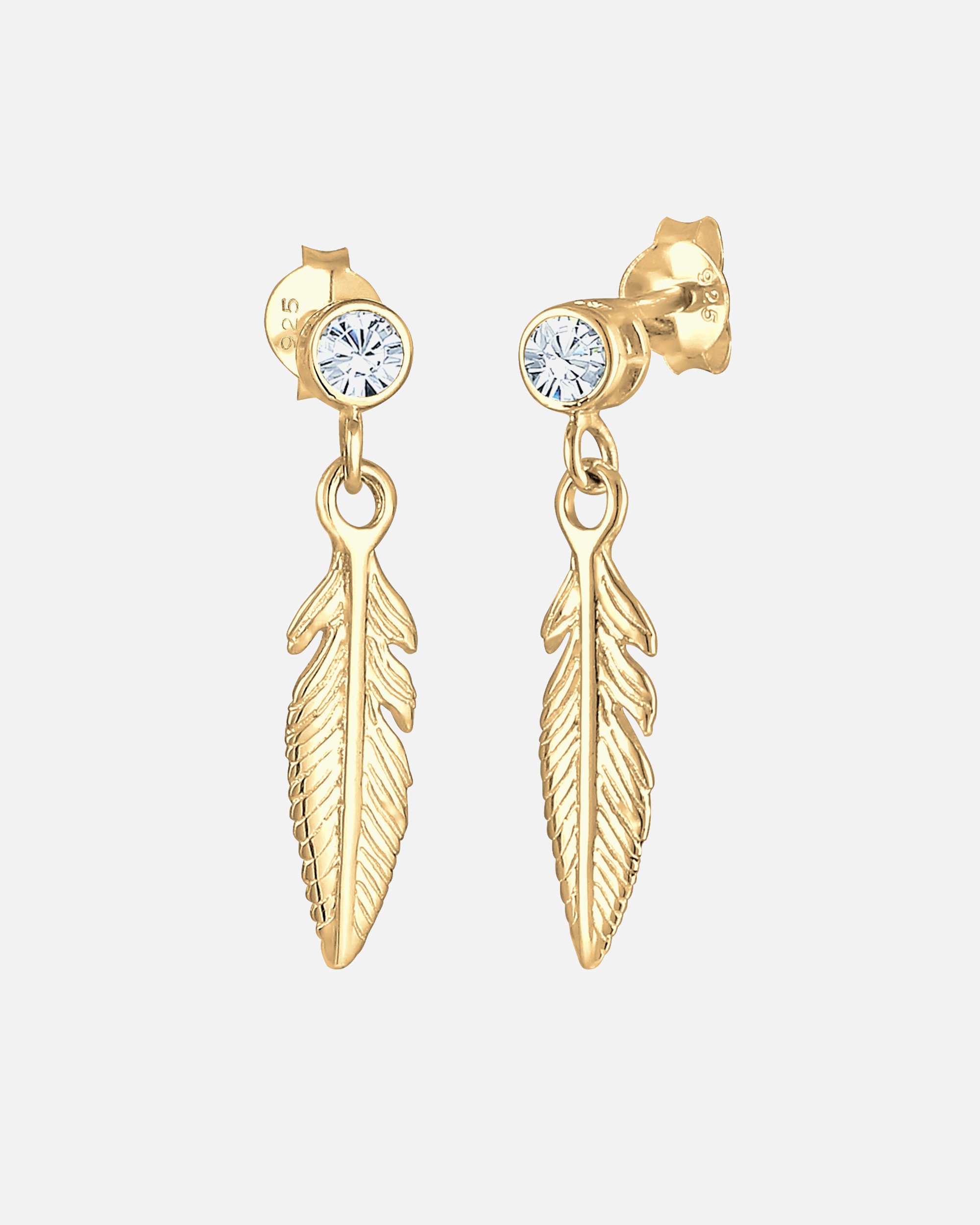Orecchini di Femmina Elli Orecchini Pendenti Piuma Boho con Cristallo in Argento Sterling 925 goldfarben
