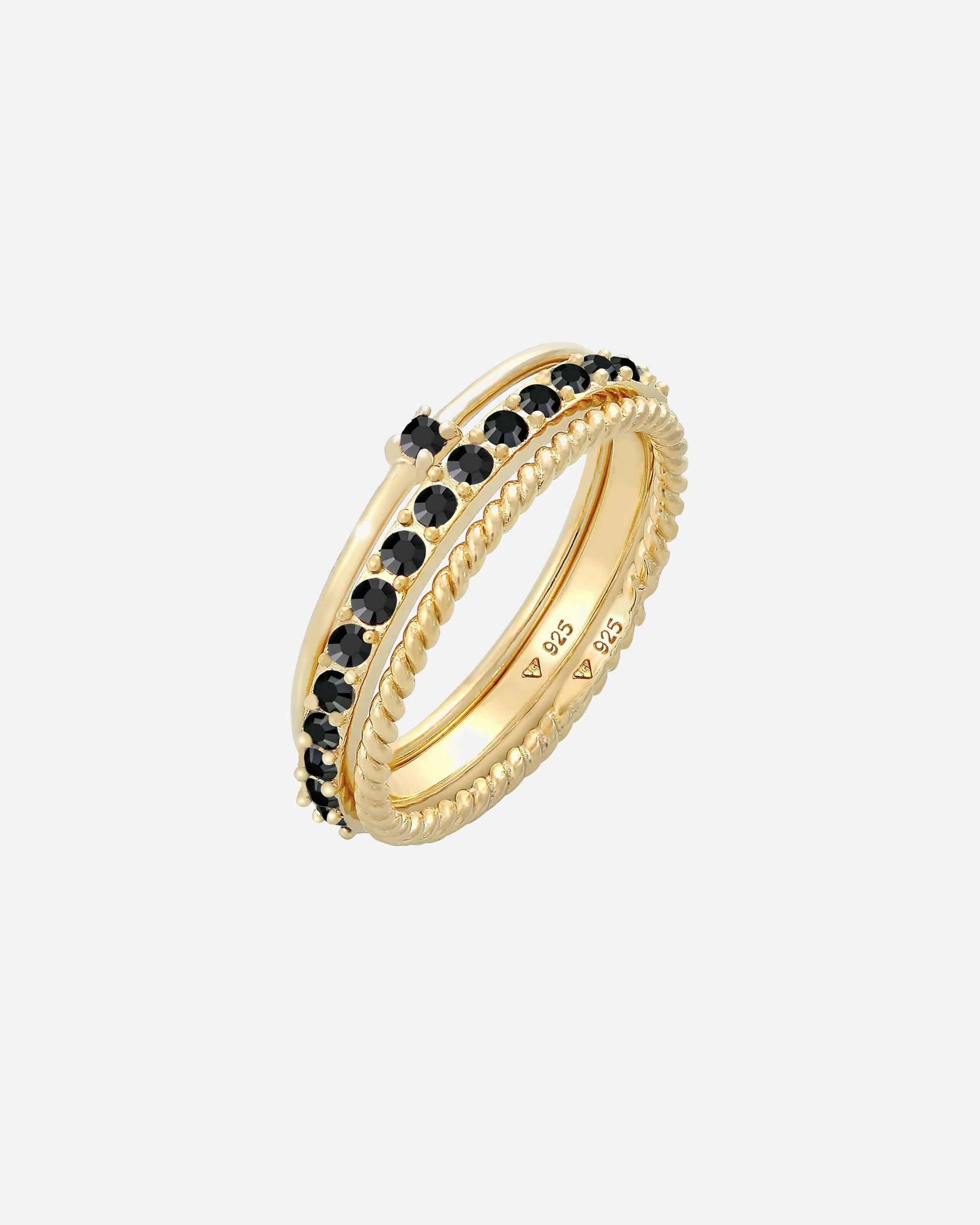 Anello di Femmina Elli Pila Set Elegante Solitario Ritorto Tendenza con Cristalli Nero in Argento Sterling 925 58