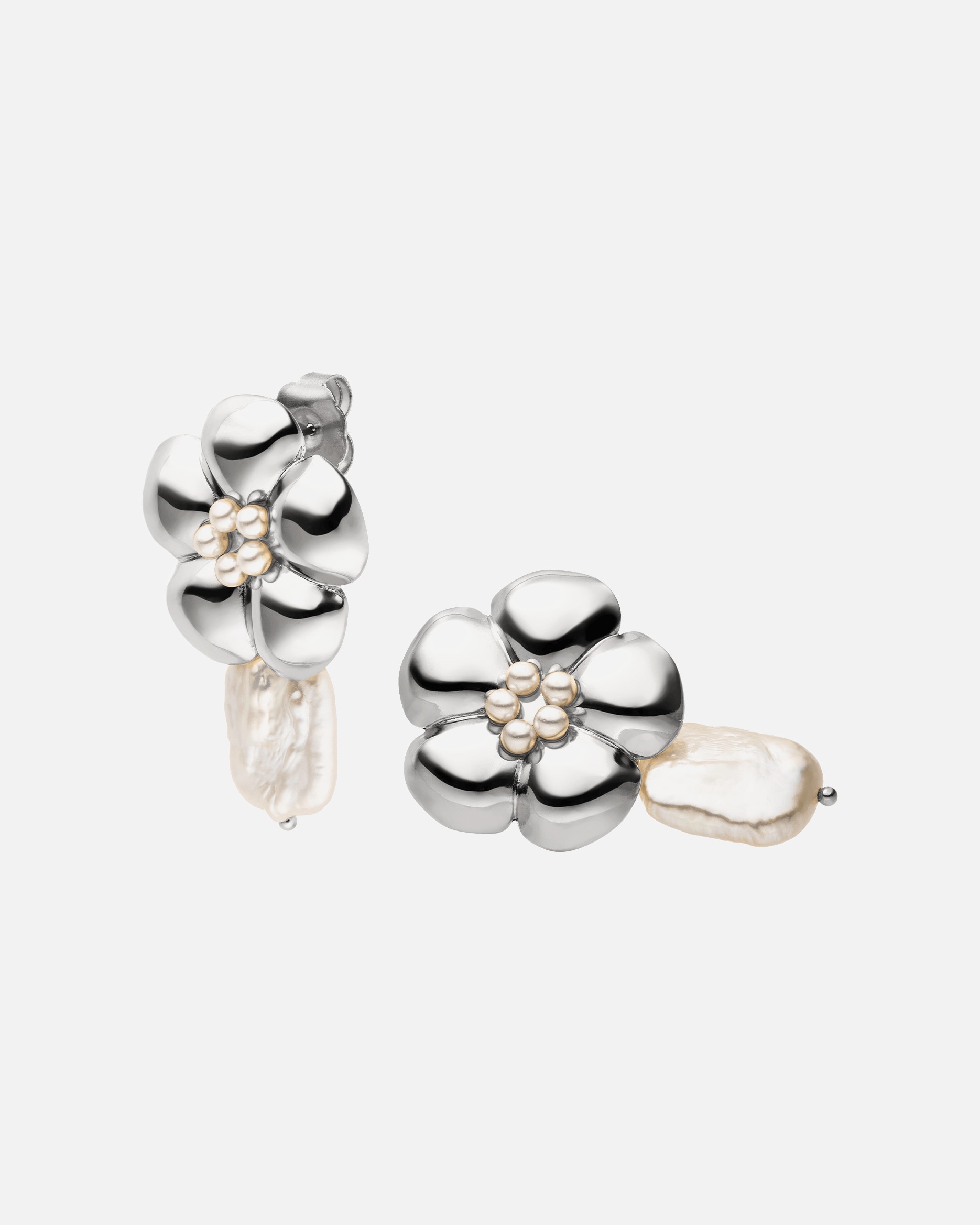 Orecchini di Unisex Purelei Floreale perlato Orecchini 100% acciaio inossidabile Argento