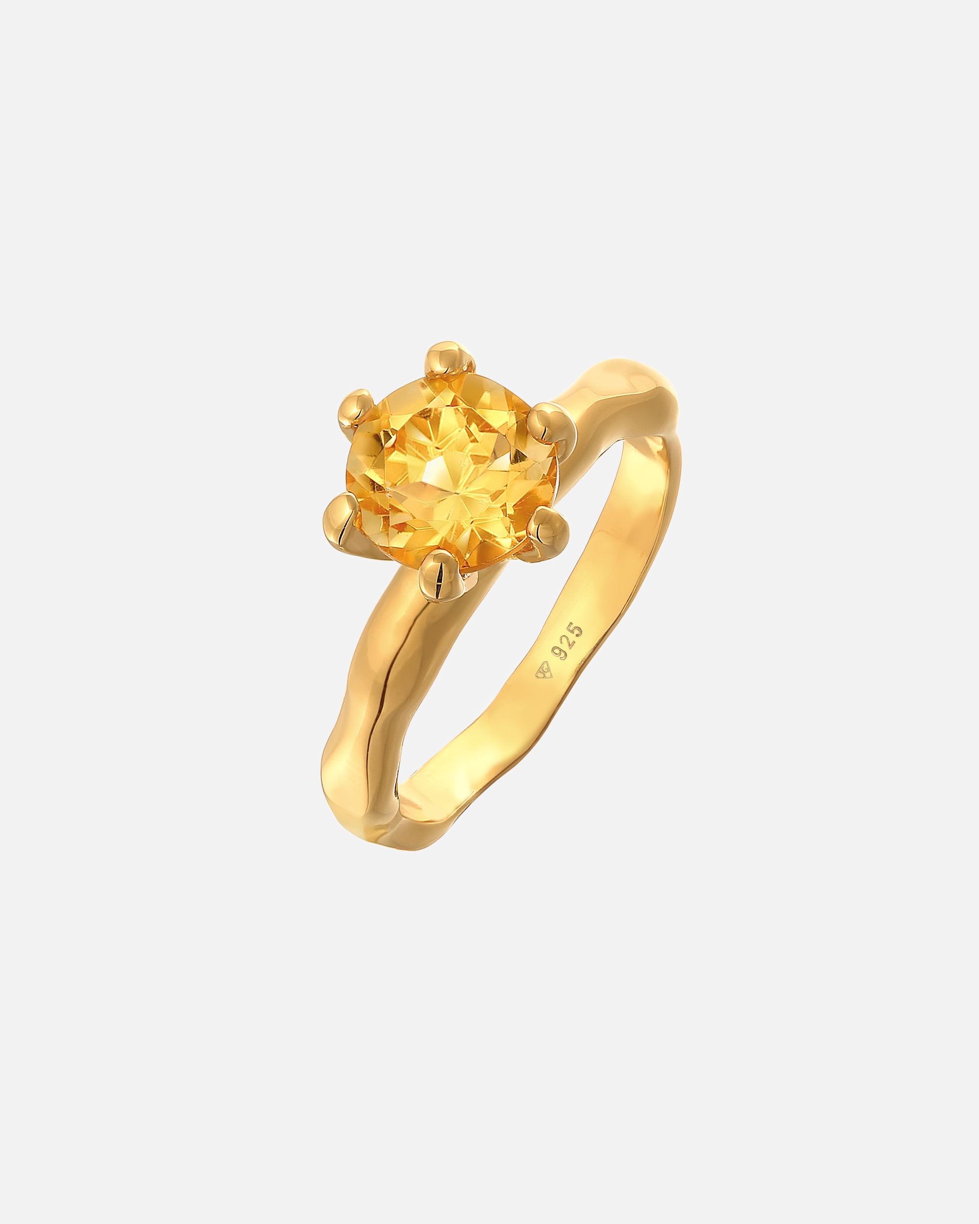 Anello di Femmina Elli impegno organico solitario con Citrine gemma in argento sterling 925 placcato oro 58