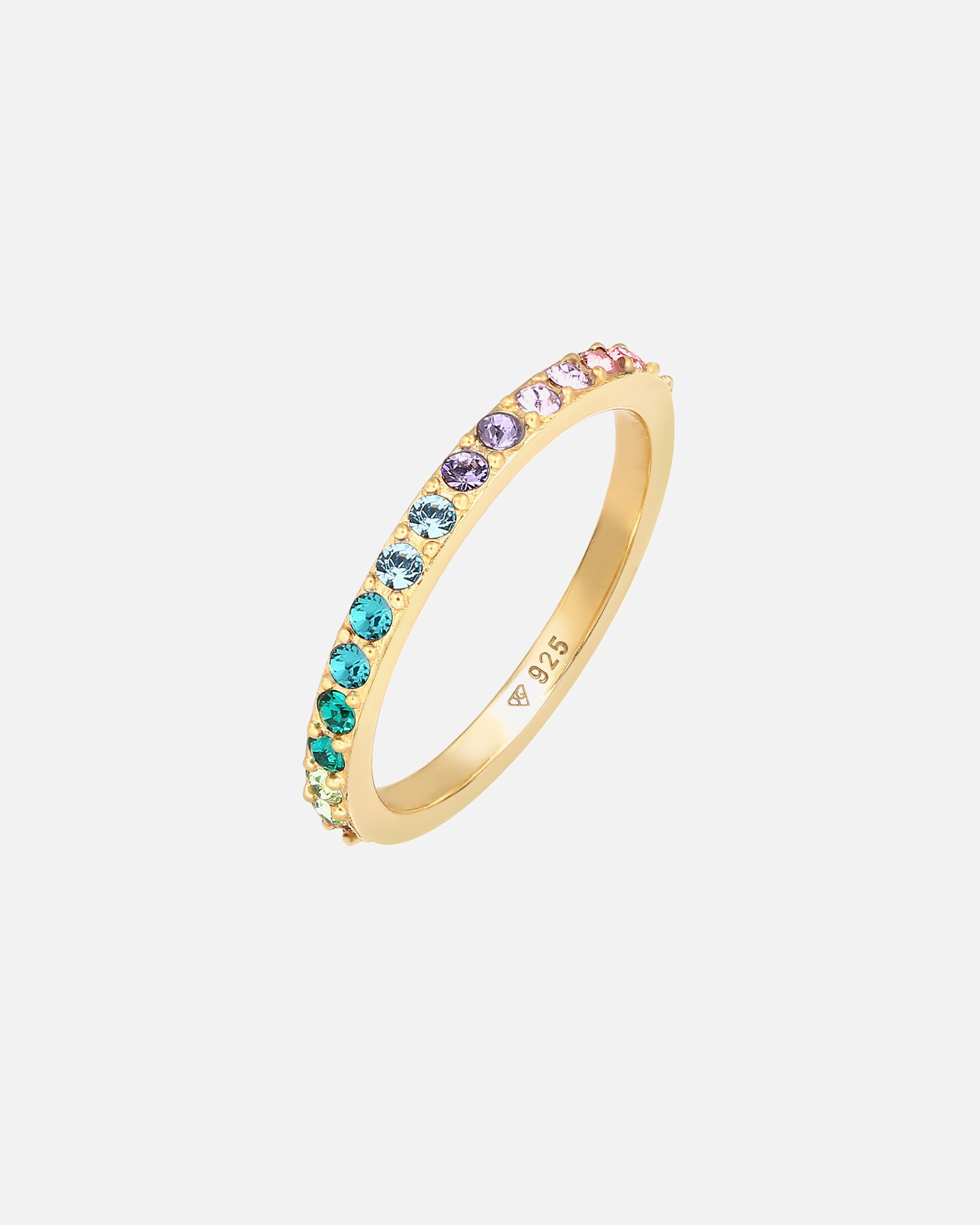 Anello di Femmina Banda Arcobaleno Multicolore Elegante Tendenza con Cristalli in Argento Sterling 925 52