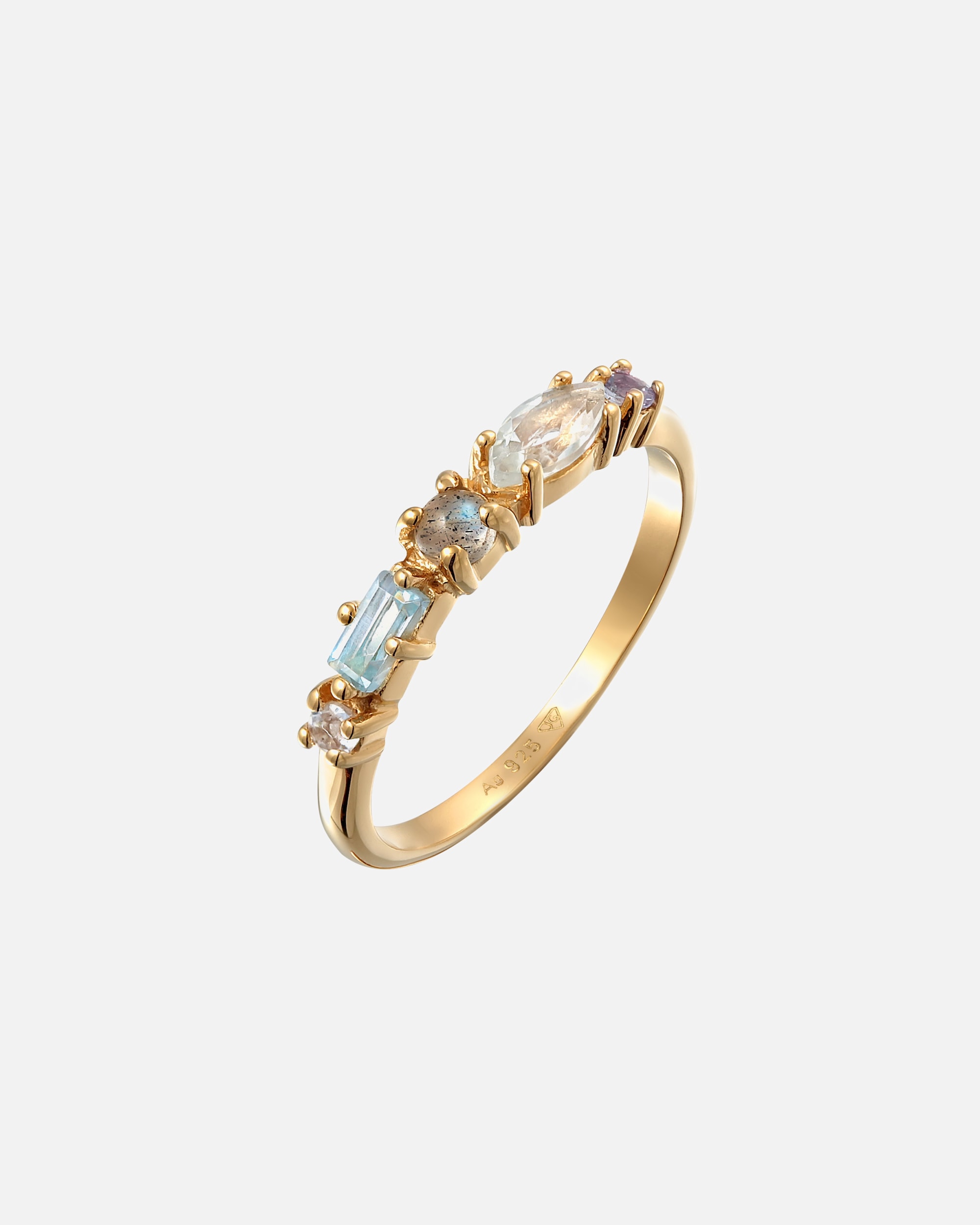 Anello di Femmina Elli PREMIUM Memoire Classico con topazio pietra di luna e ametista in Argento Sterling 925 placcato oro 52